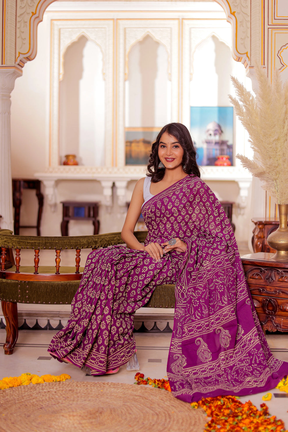One Minute Ready To Wear Elaborate Purple Cotton Saree