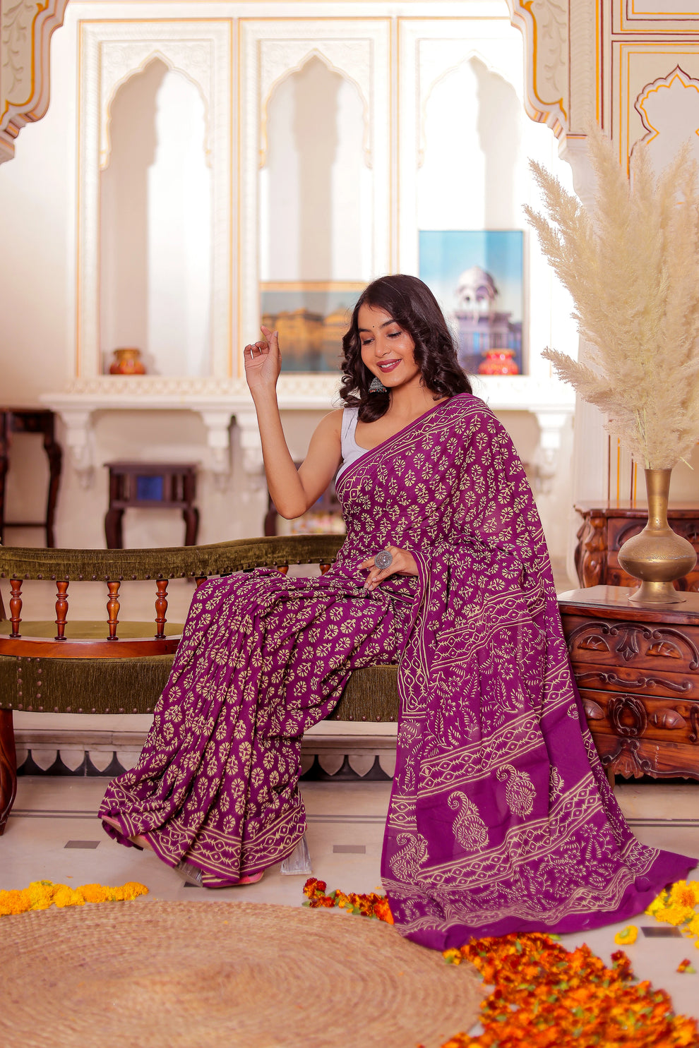 One Minute Ready To Wear Elaborate Purple Cotton Saree