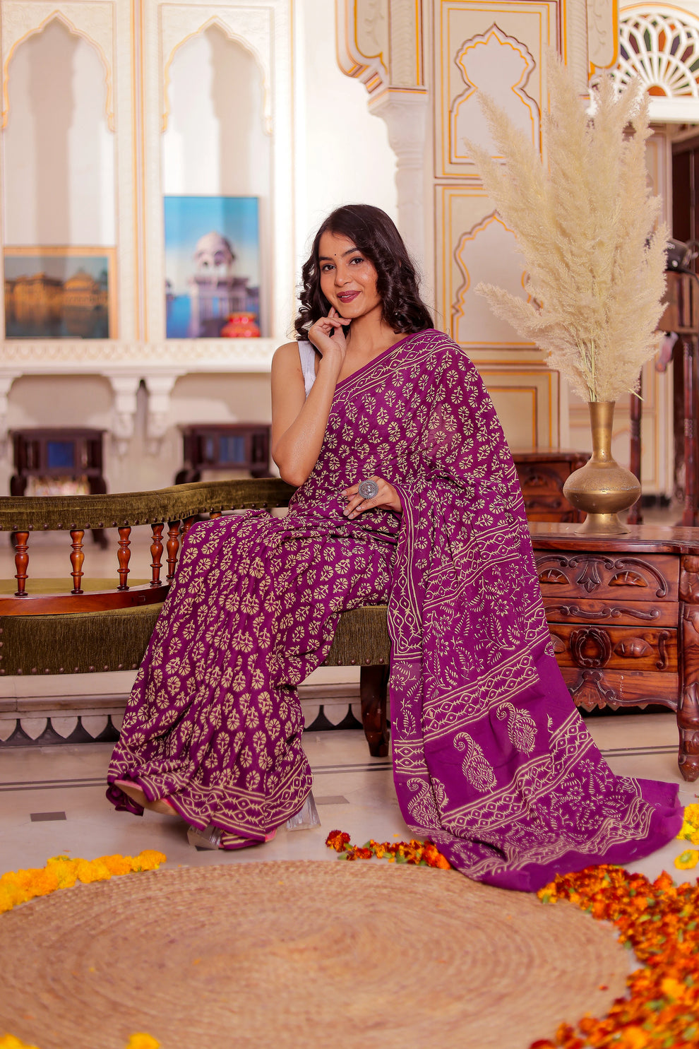 One Minute Ready To Wear Elaborate Purple Cotton Saree