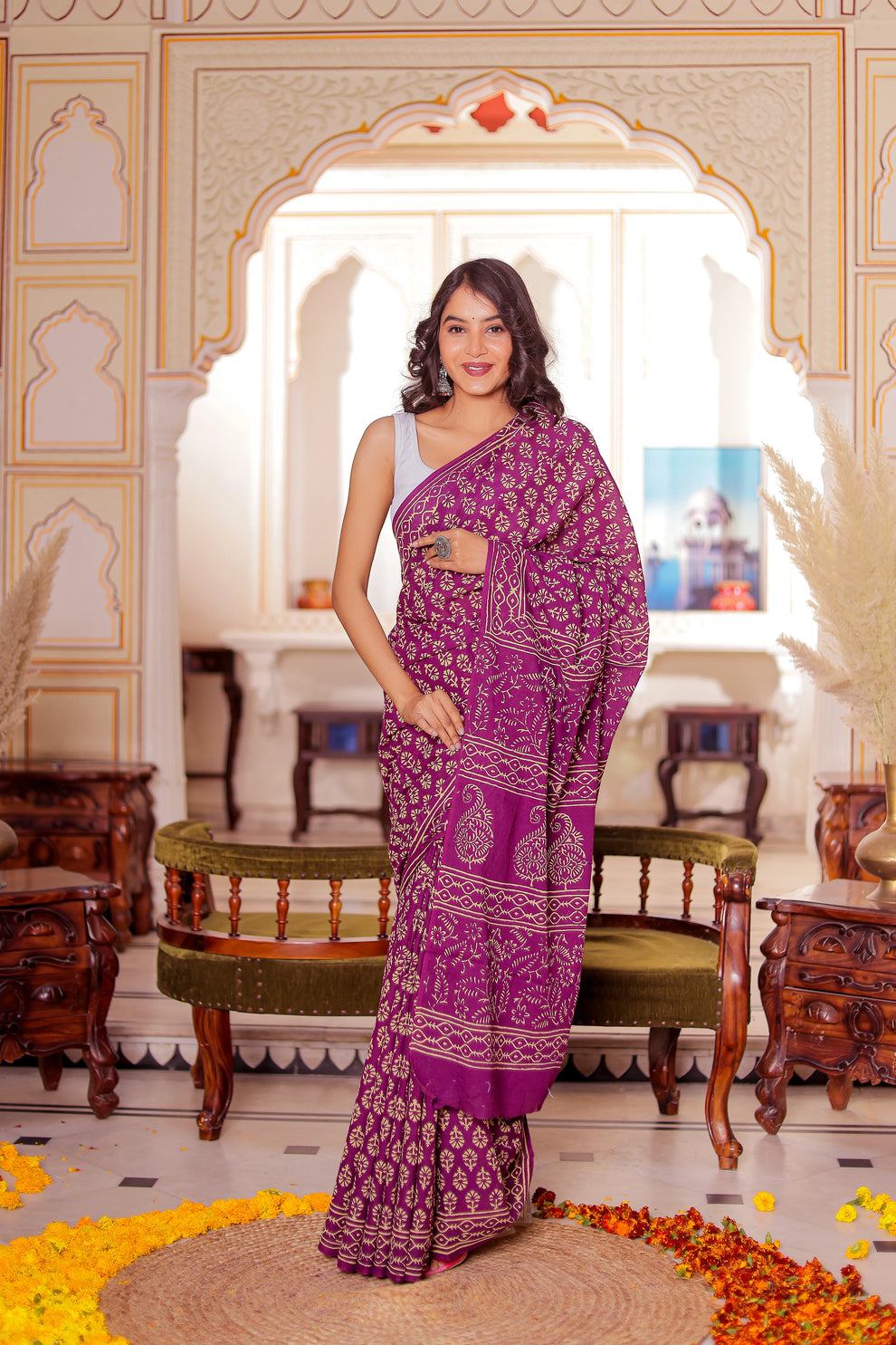 One Minute Ready To Wear Elaborate Purple Cotton Saree