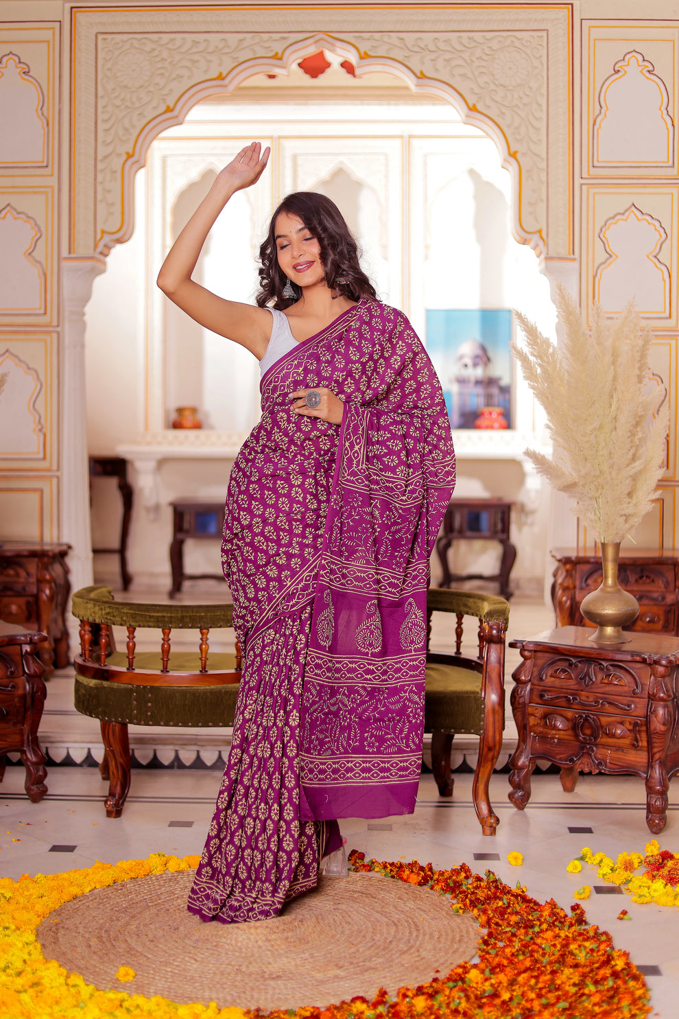 One Minute Ready To Wear Elaborate Purple Cotton Saree