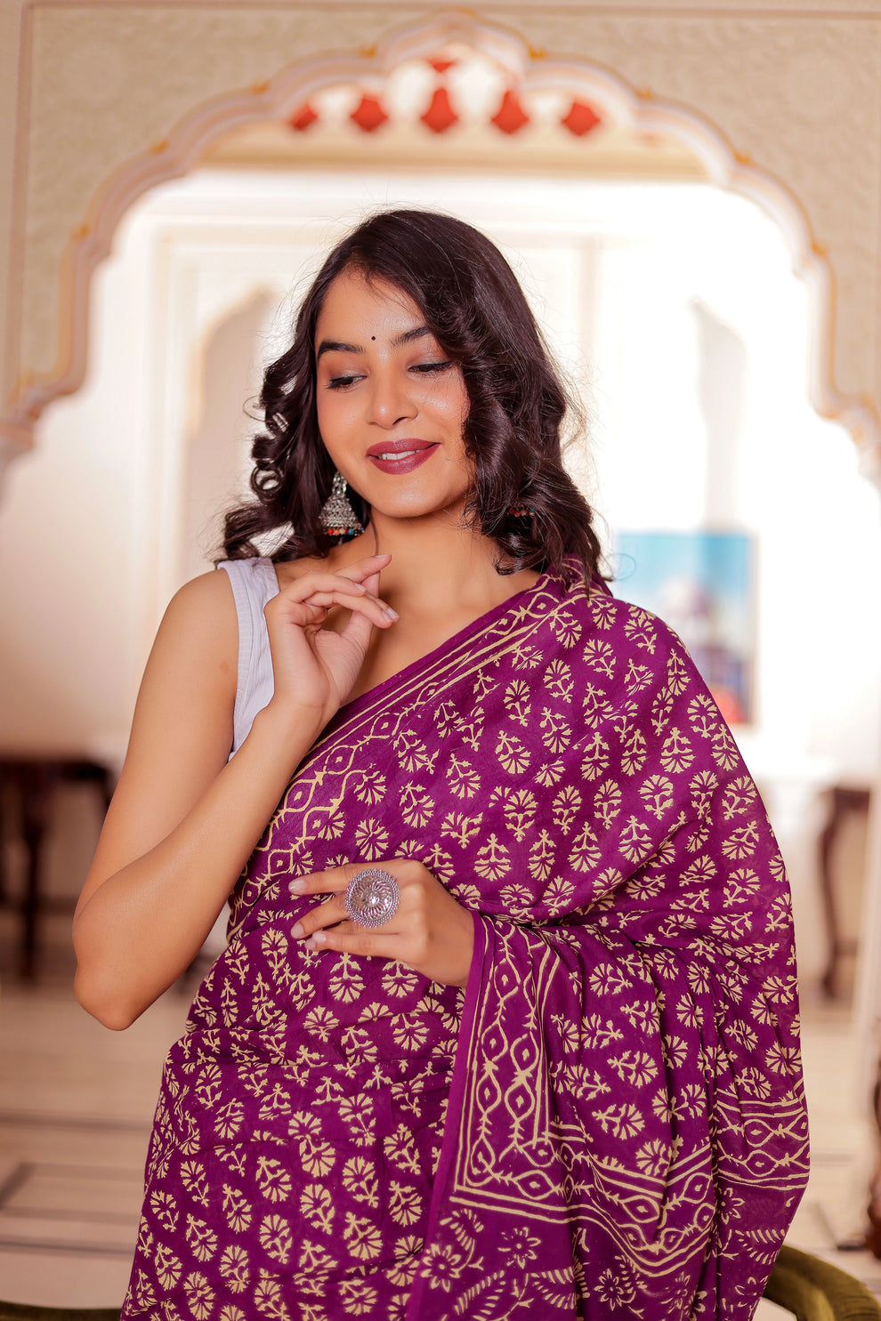 One Minute Ready To Wear Elaborate Purple Cotton Saree