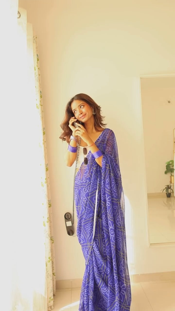 One Minute Ready To Wear Nebula Blue Georgette Saree