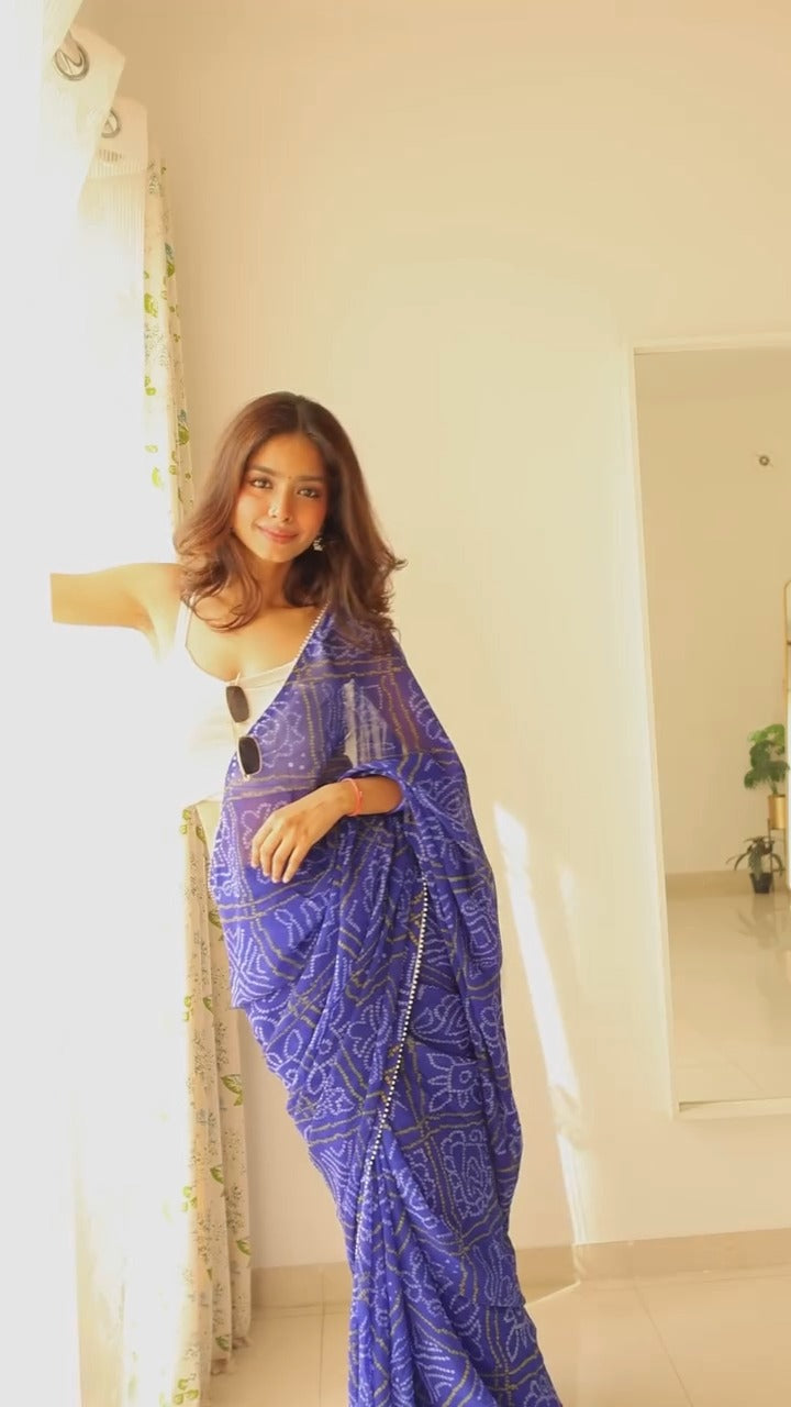 One Minute Ready To Wear Nebula Blue Georgette Saree