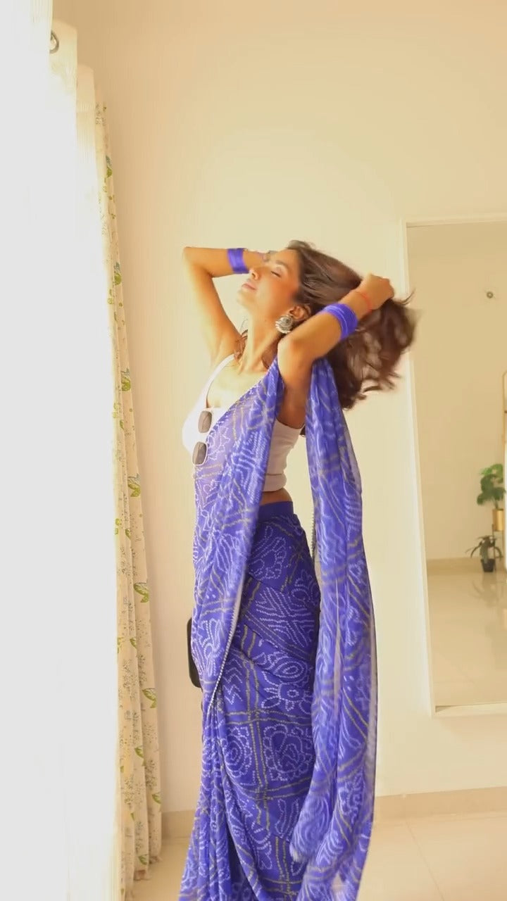 One Minute Ready To Wear Nebula Blue Georgette Saree