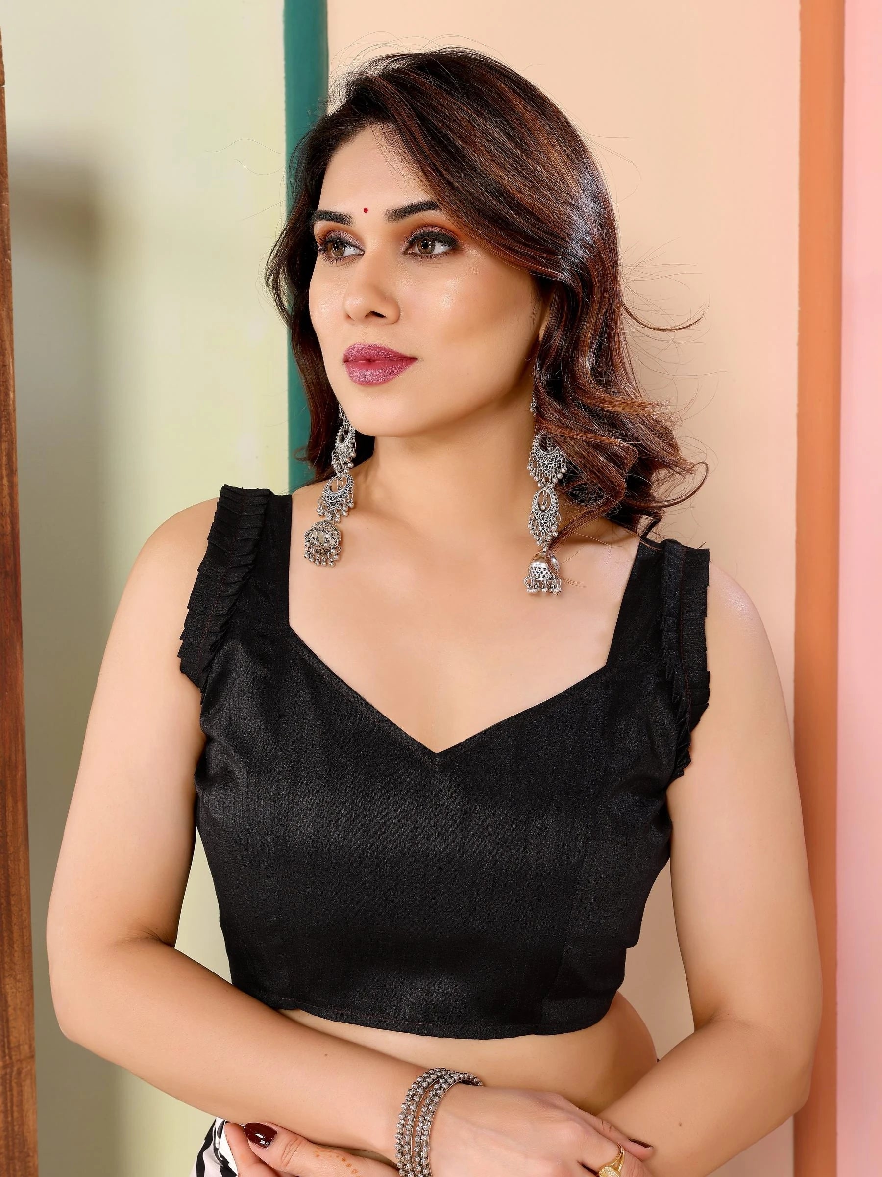 One Minute Ready To Wear Black Color Bollywood Designer Georgette Printed Saree