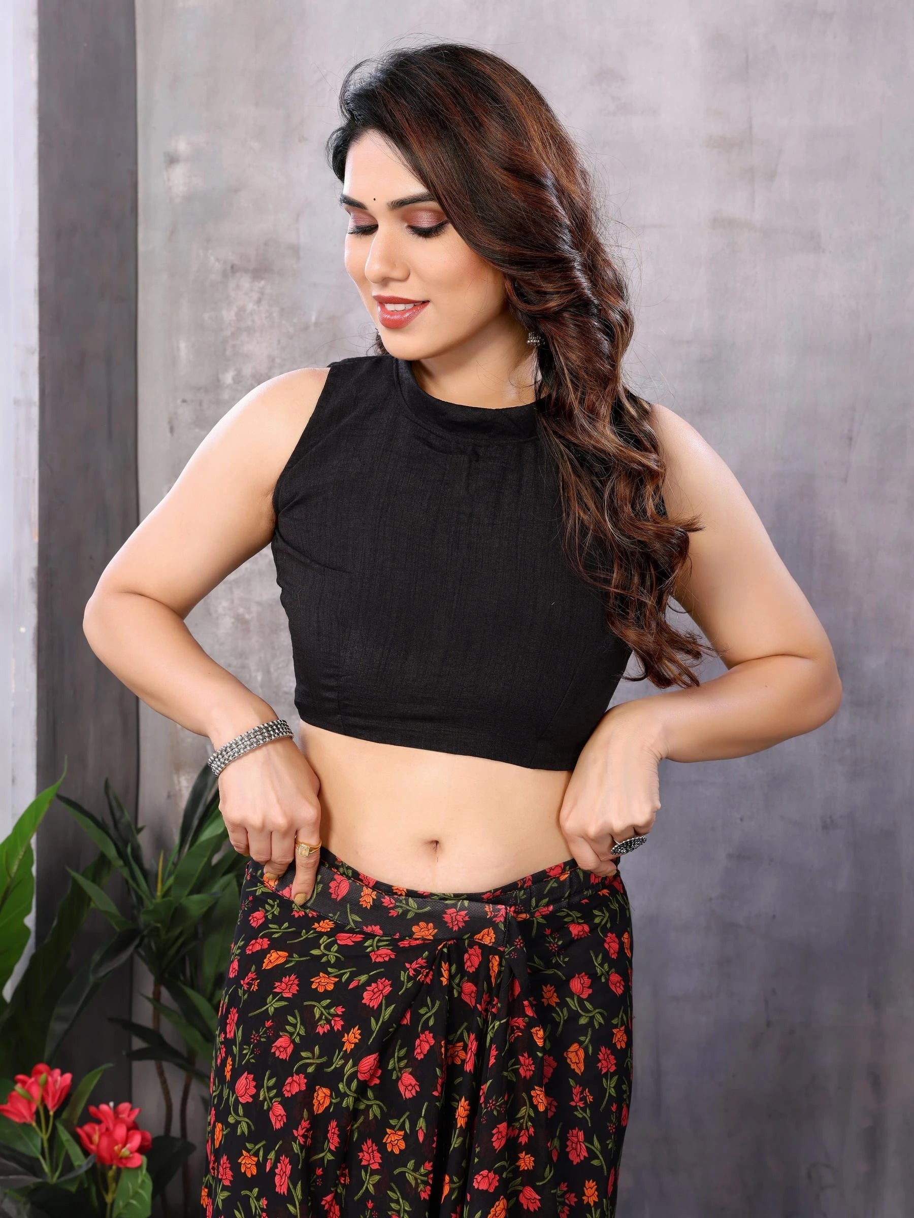 One Minute Ready To Wear Black Self Design Bollywood Georgette Saree