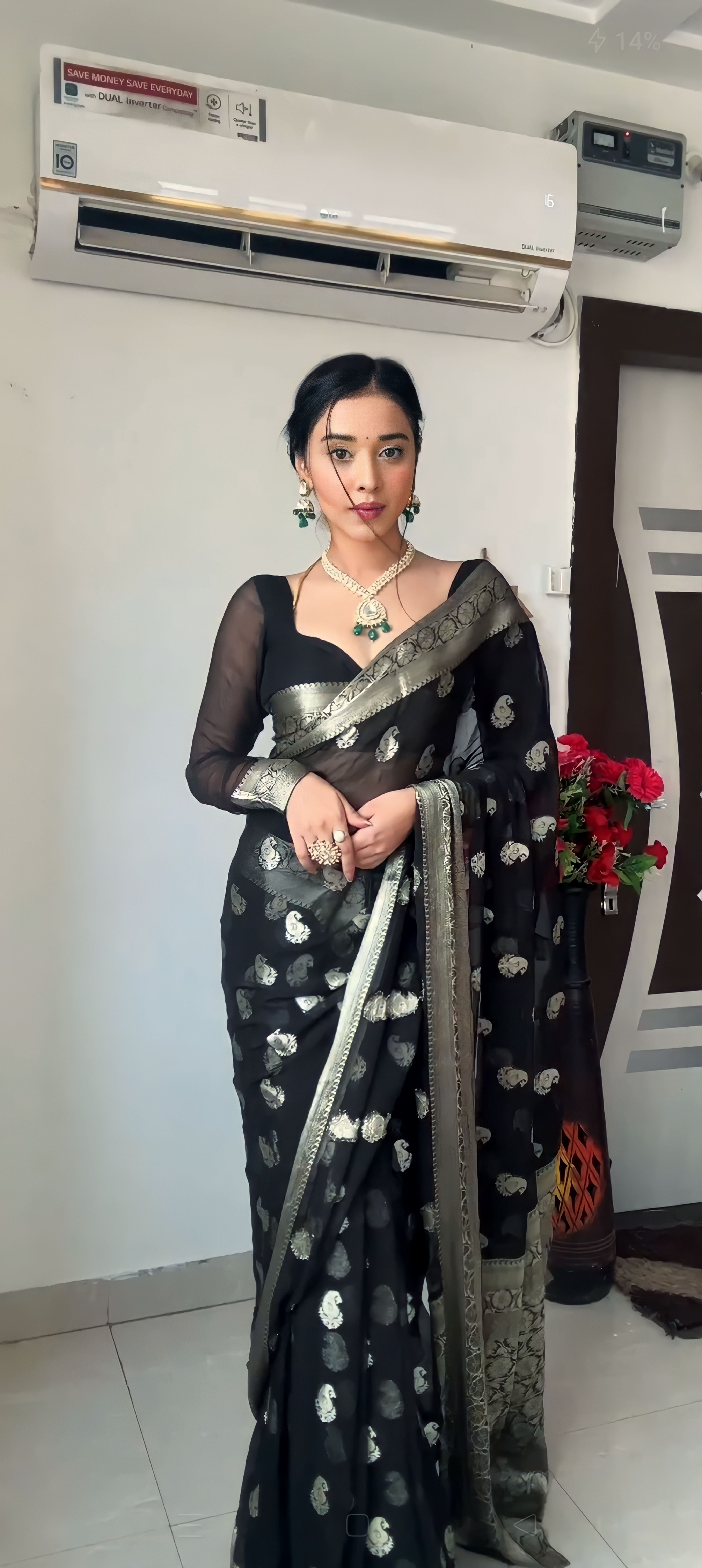 One Minute Ready To Wear Black Traditional Party Wear Saree