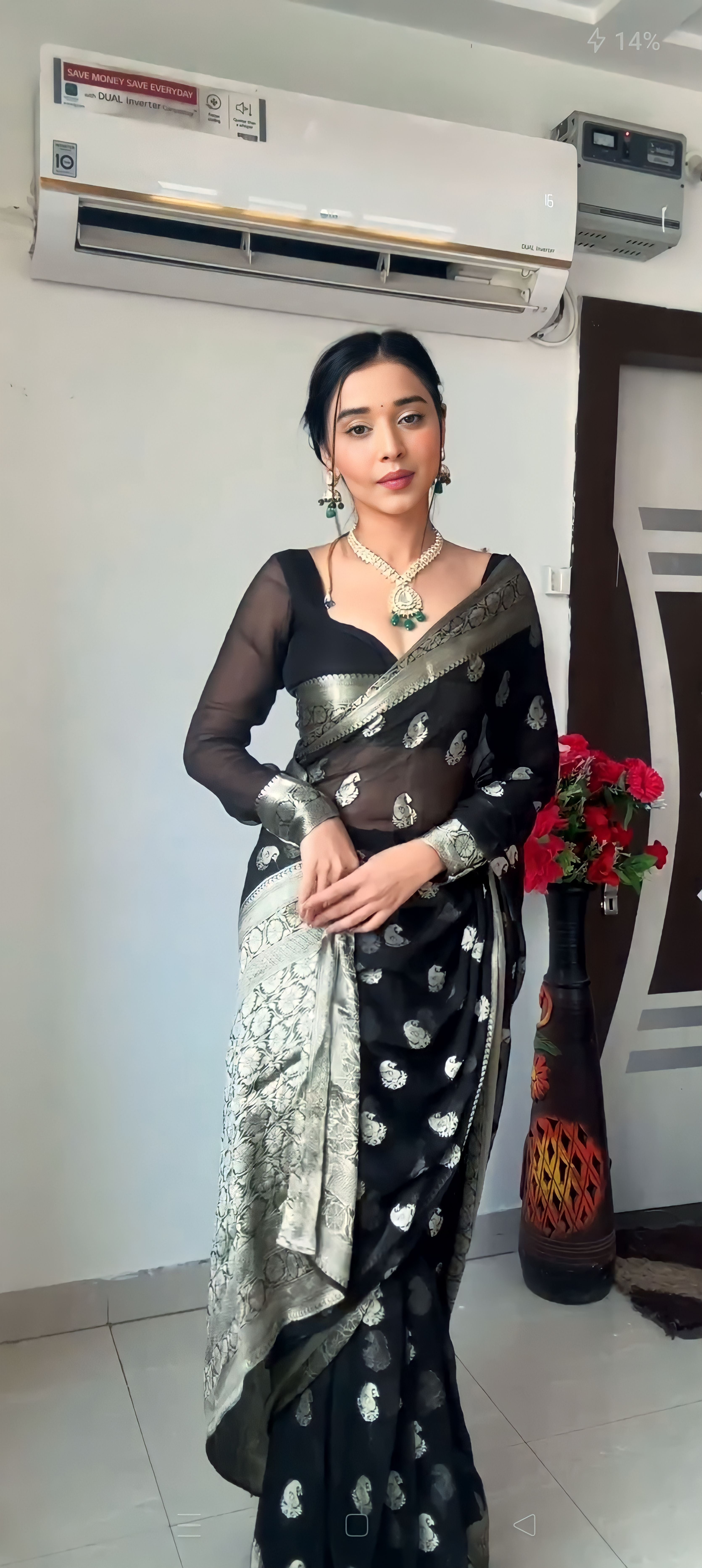 One Minute Ready To Wear Black Traditional Party Wear Saree
