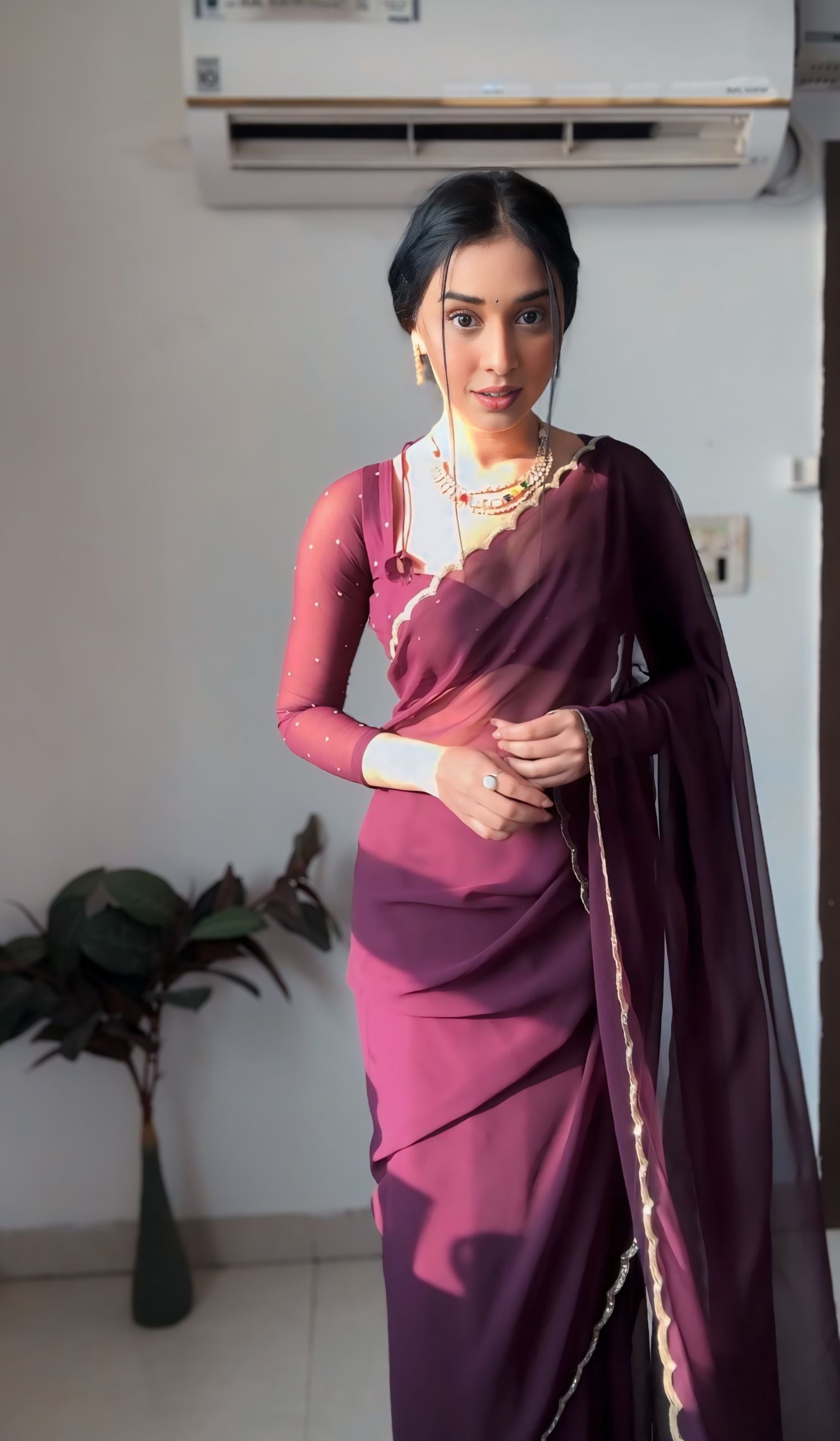 One Minute Ready To Wear Majestic Purple Drapery Saree with Stitch Blouse