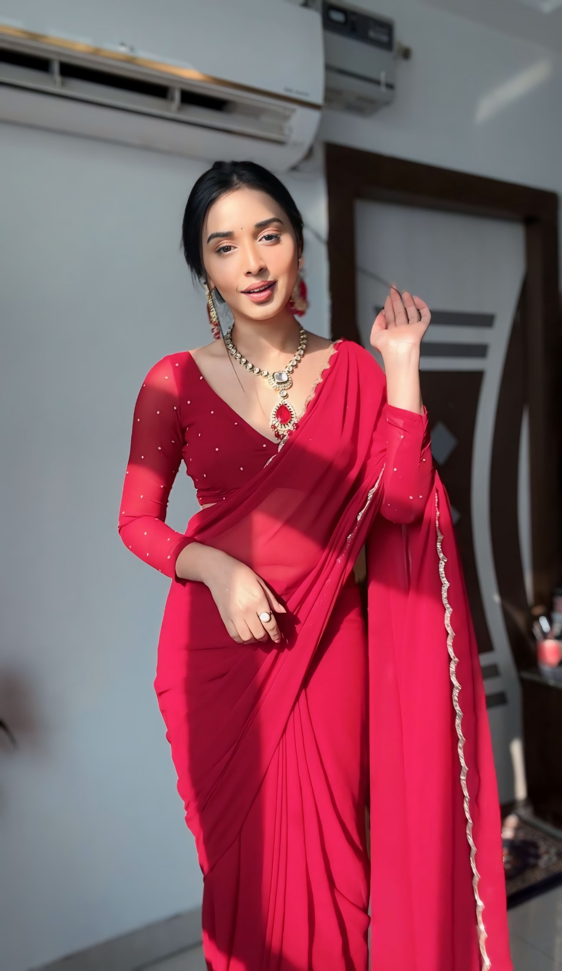 One Minute Ready To Wear Cherry Blossom Drapery Saree with Stitch Blouse