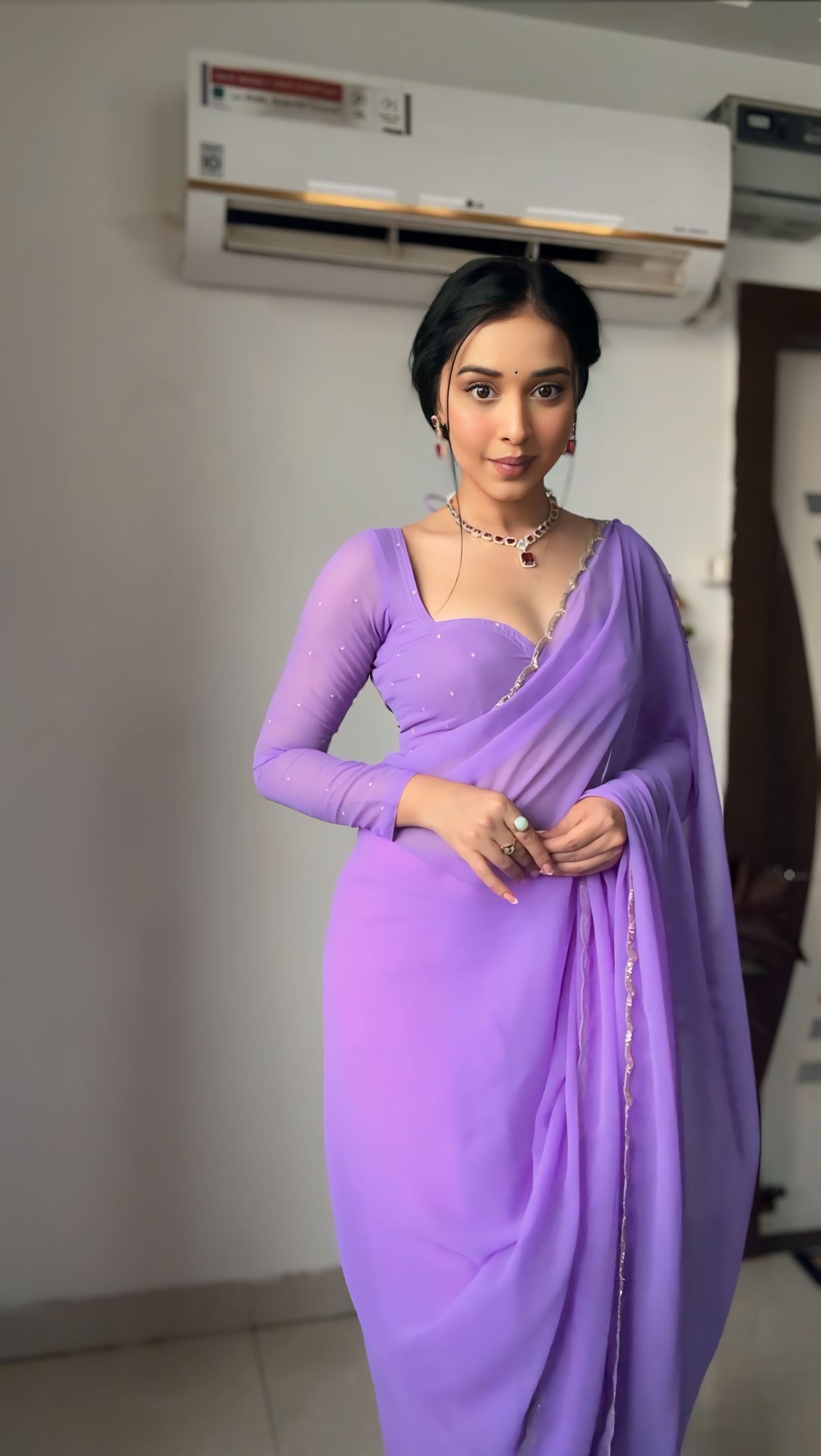 One Minute Ready To Wear Lavender Luxe Ensemble Saree with Stitch Blouse