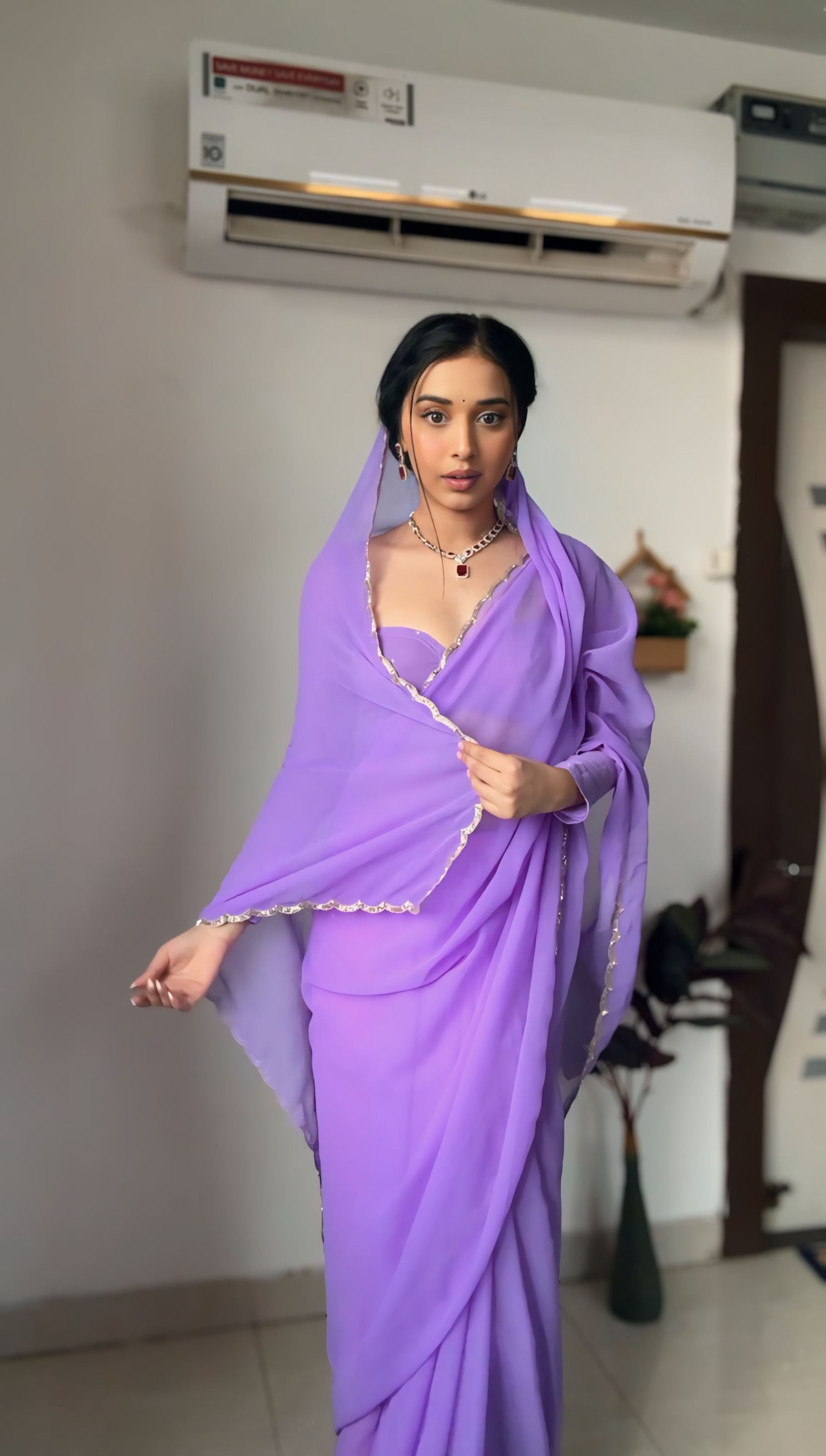 One Minute Ready To Wear Lavender Luxe Ensemble Saree with Stitch Blouse