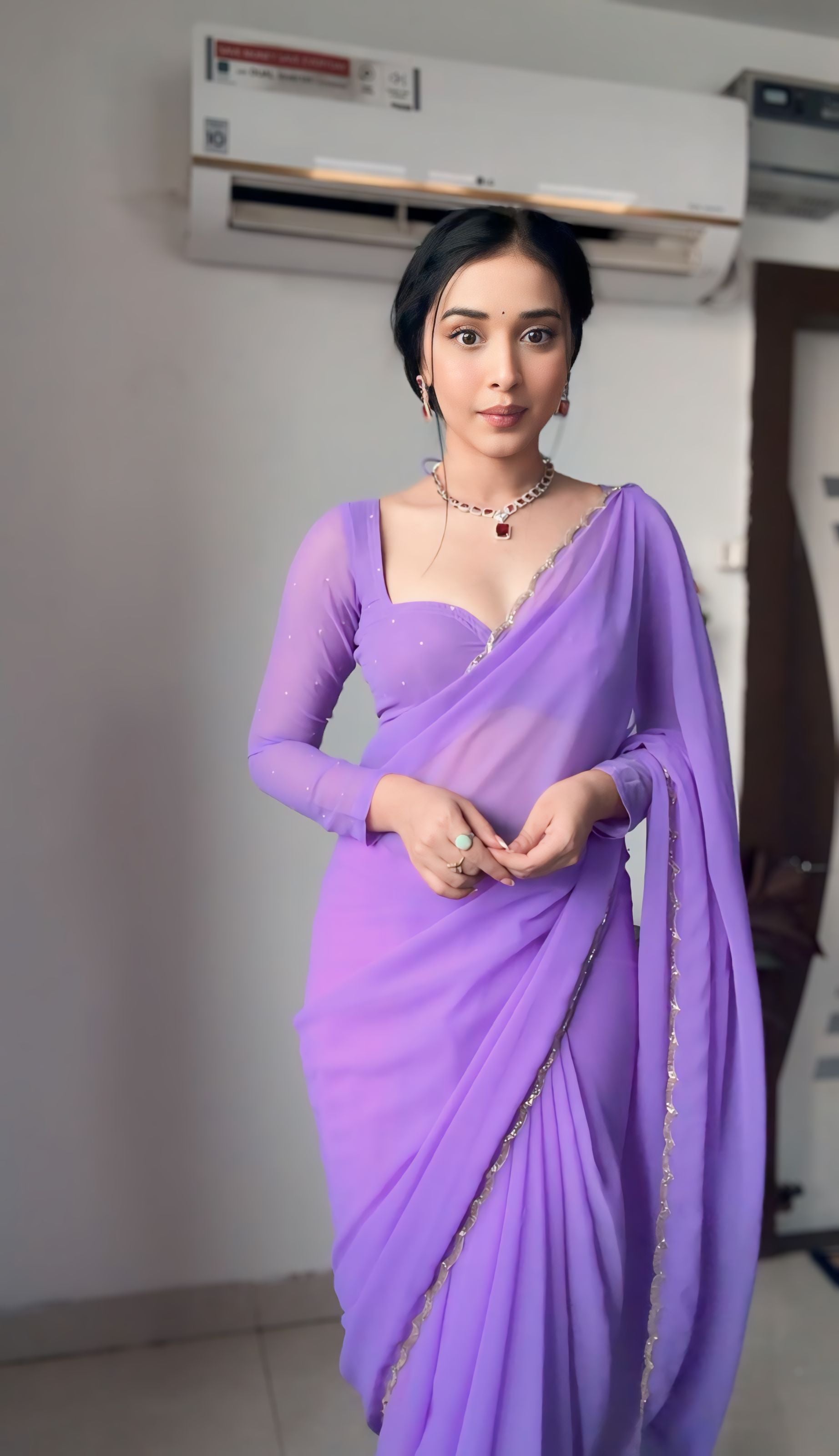 One Minute Ready To Wear Lavender Luxe Ensemble Saree with Stitch Blouse