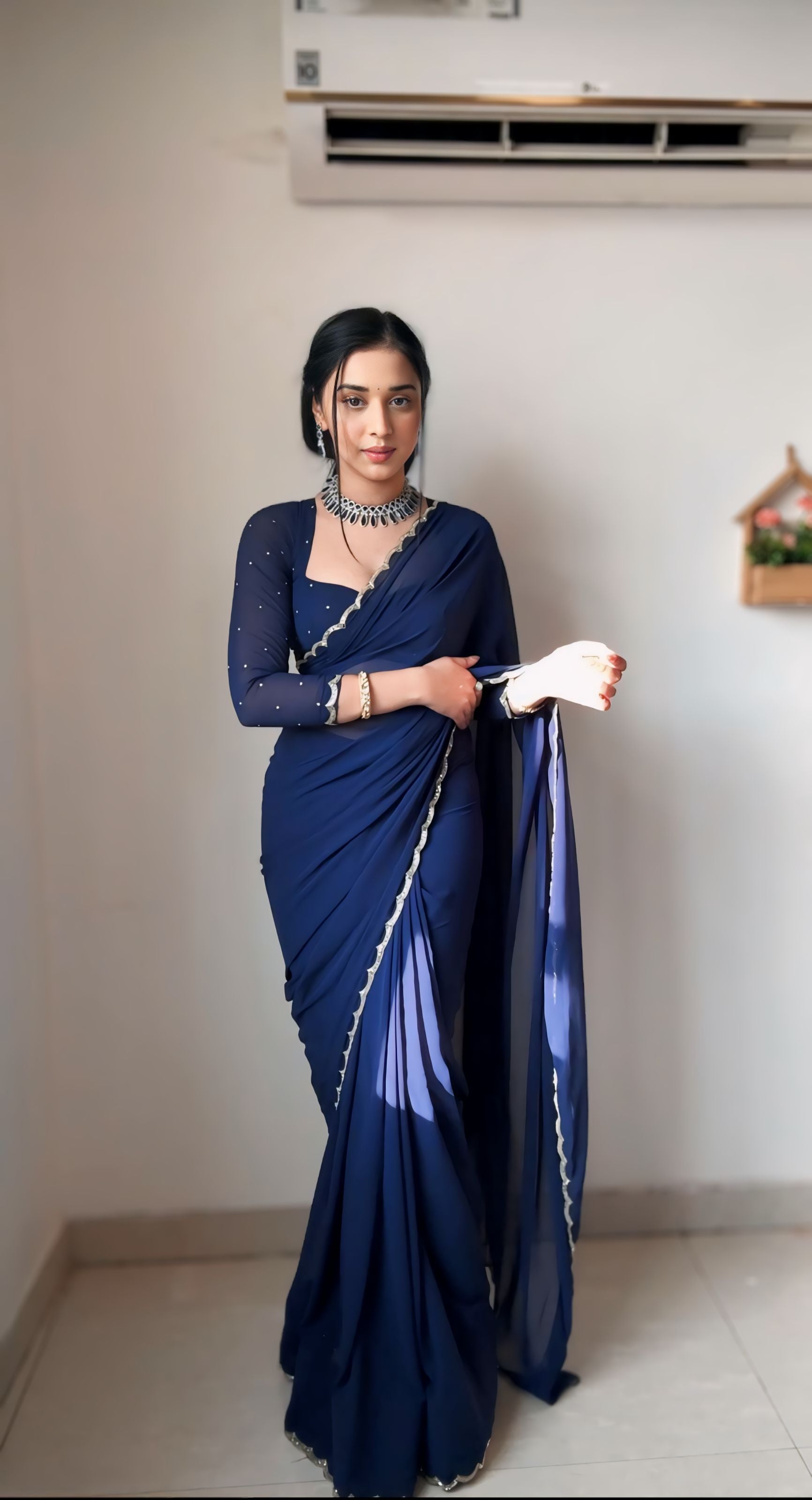 One Minute Ready To Wear Royal Orchid Attire Saree with Stitch Blouse