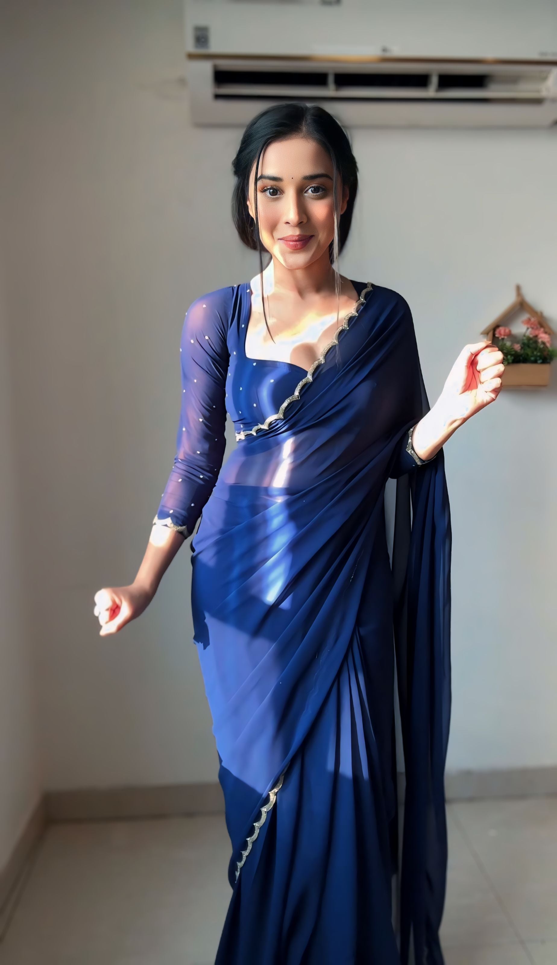 One Minute Ready To Wear Royal Orchid Attire Saree with Stitch Blouse