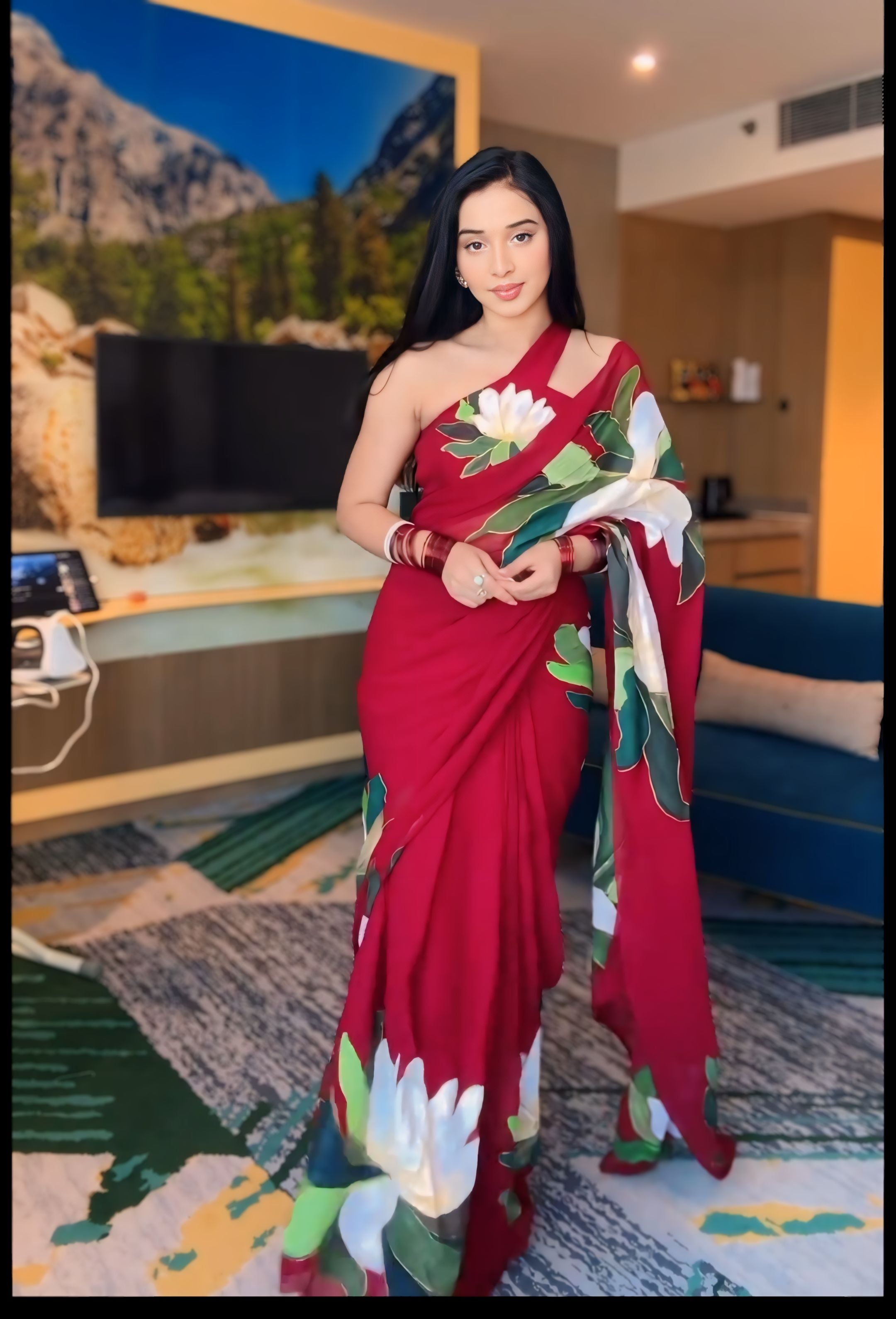 One Minute Ready To Wear Ruby Retreat Stripes Saree