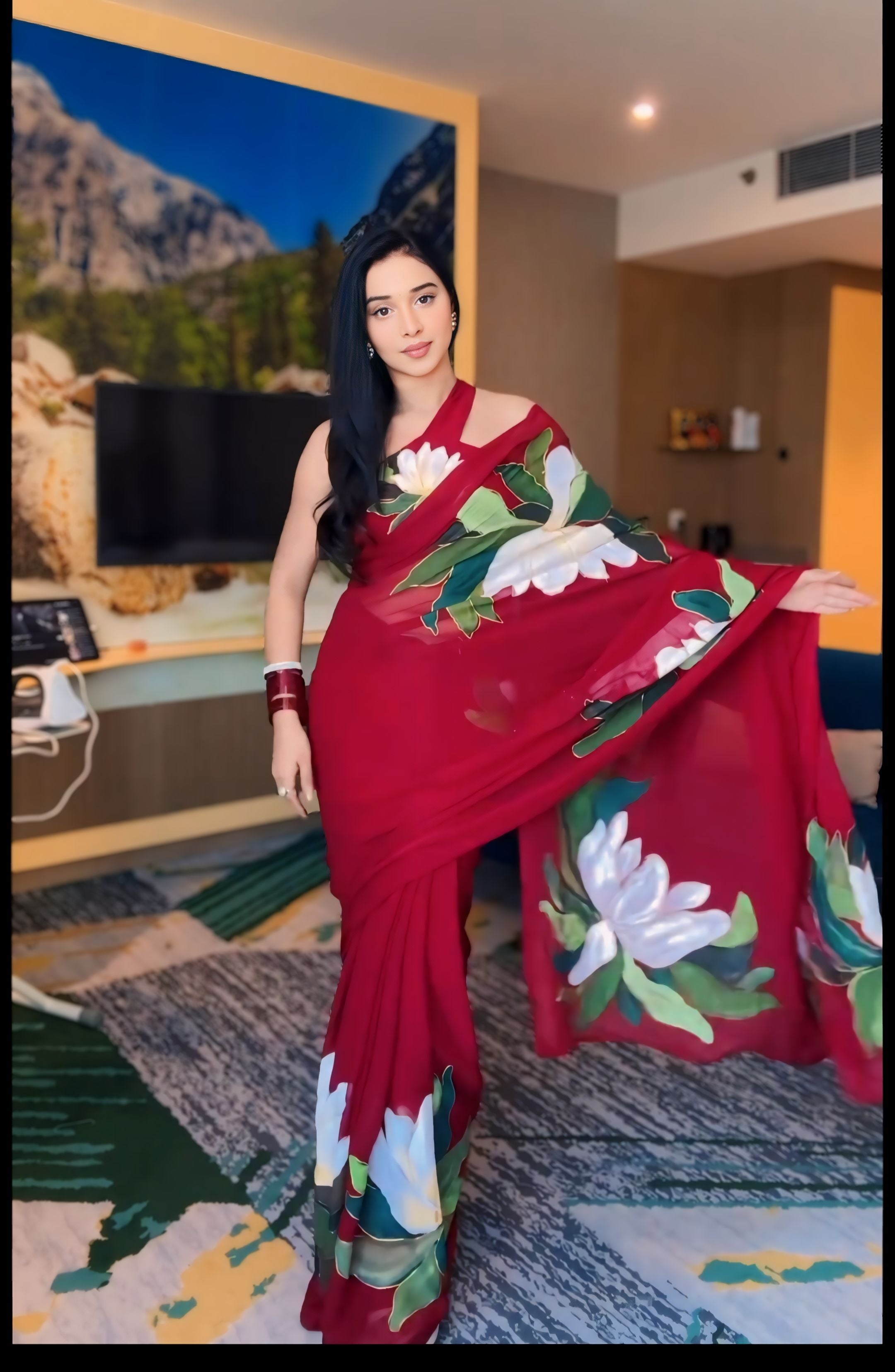 One Minute Ready To Wear Ruby Retreat Stripes Saree