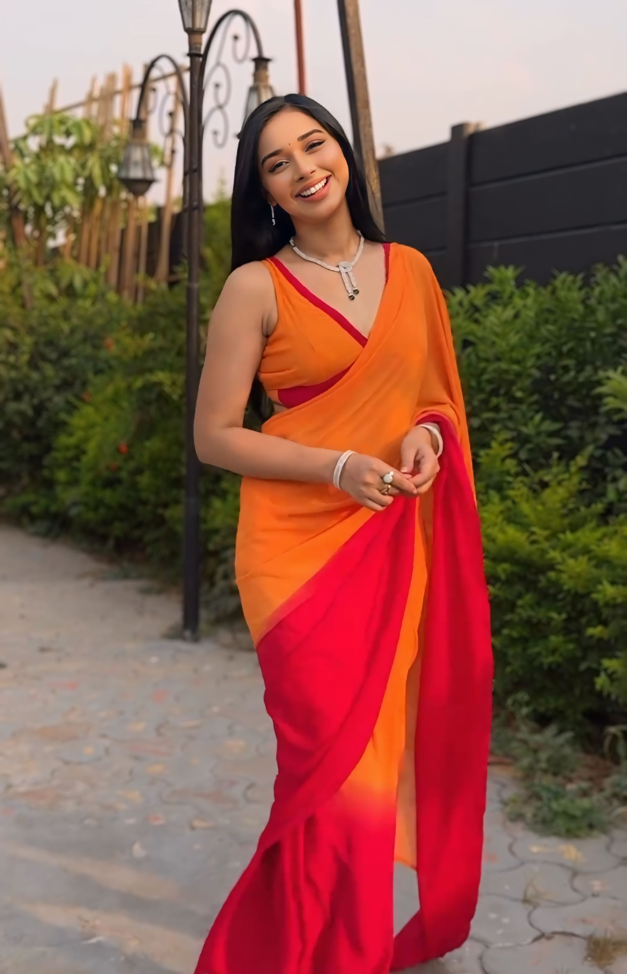 One Minute Ready To Wear Sunset Elegant Stripes Saree