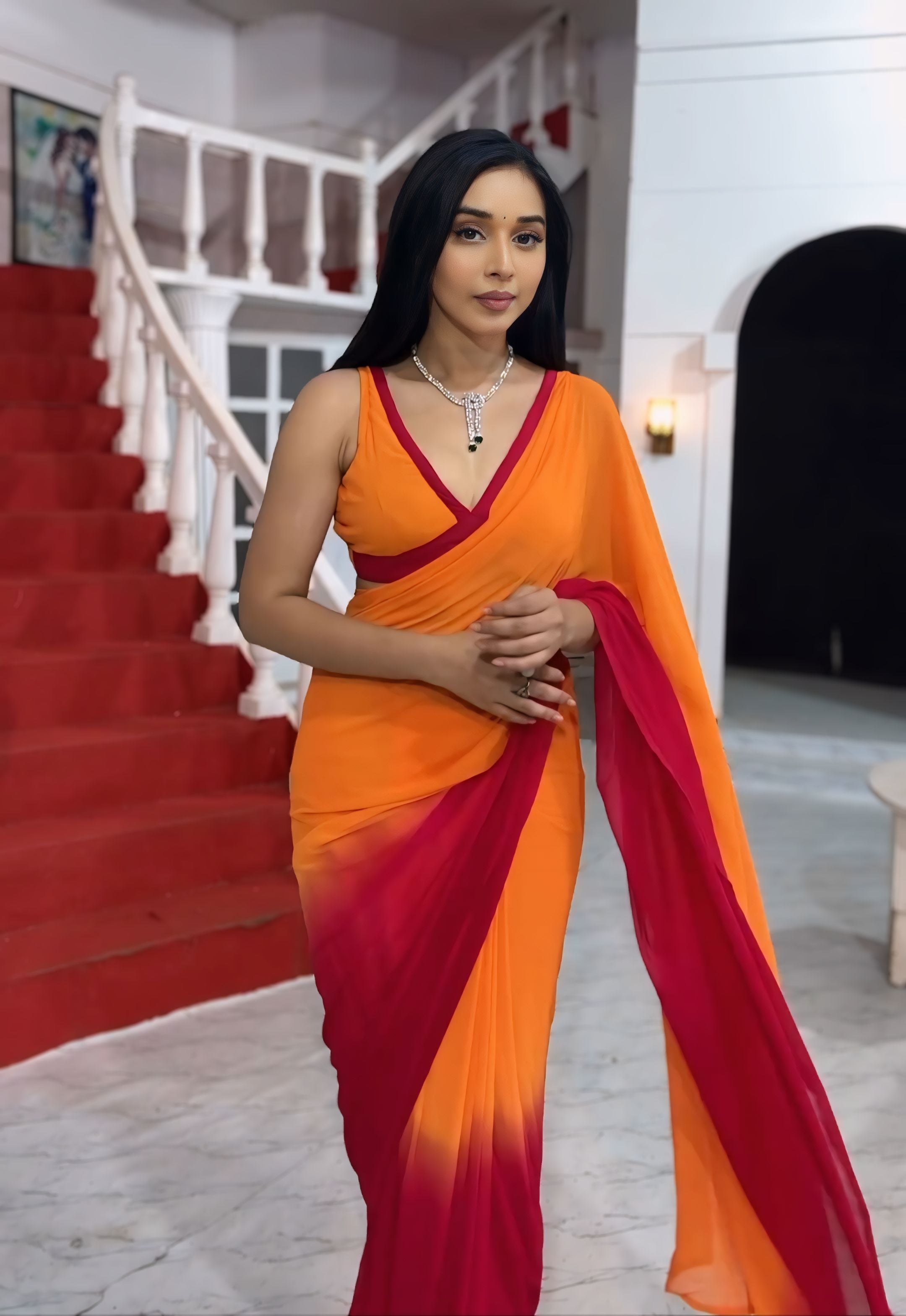 One Minute Ready To Wear Sunset Elegant Stripes Saree