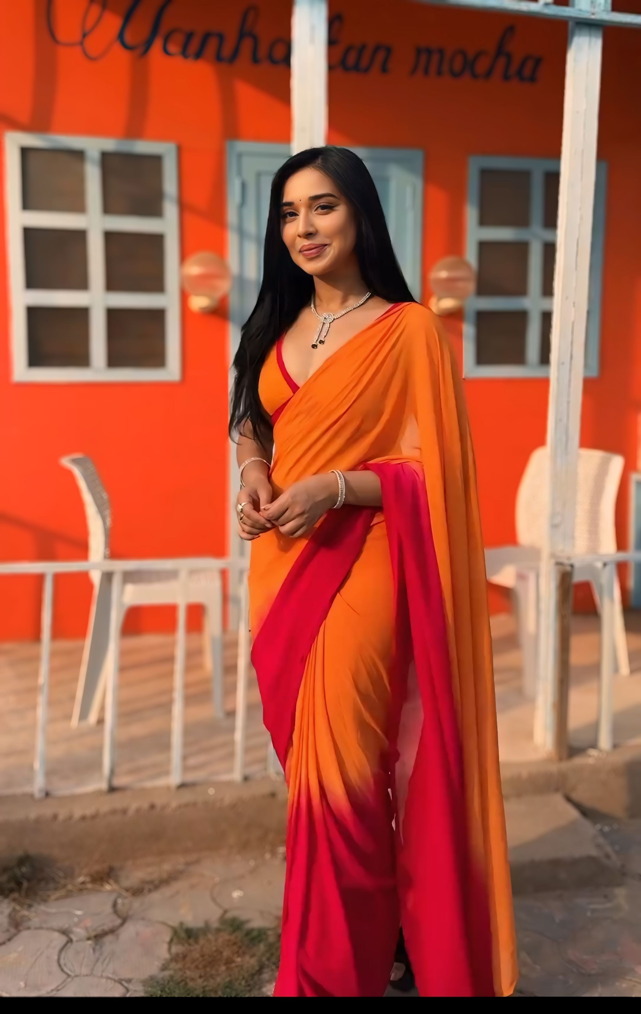 One Minute Ready To Wear Sunset Elegant Stripes Saree