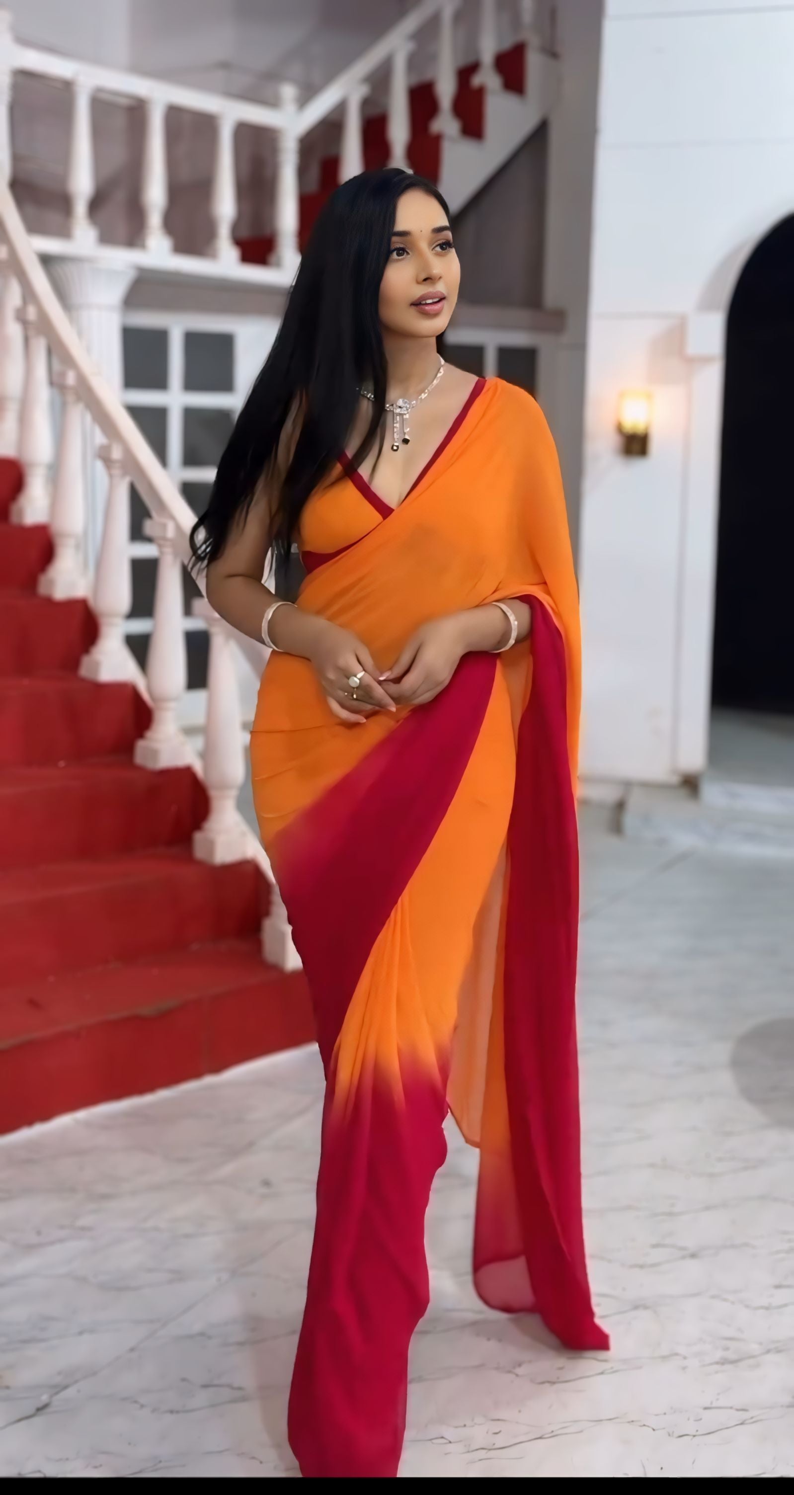One Minute Ready To Wear Sunset Elegant Stripes Saree