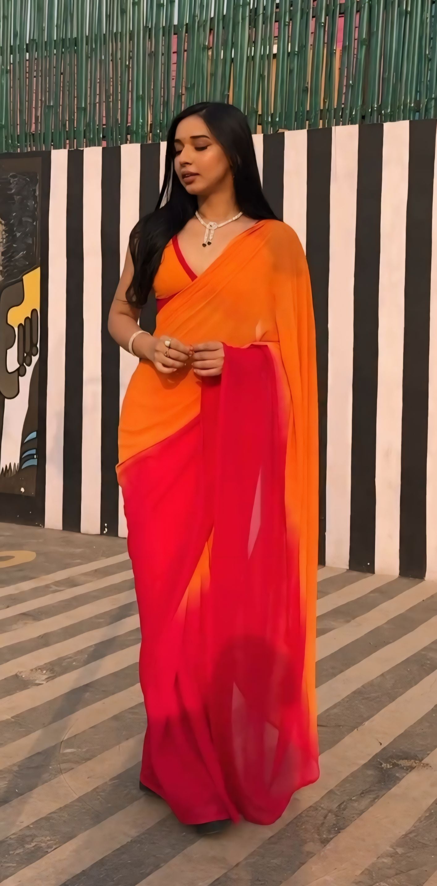 One Minute Ready To Wear Sunset Elegant Stripes Saree