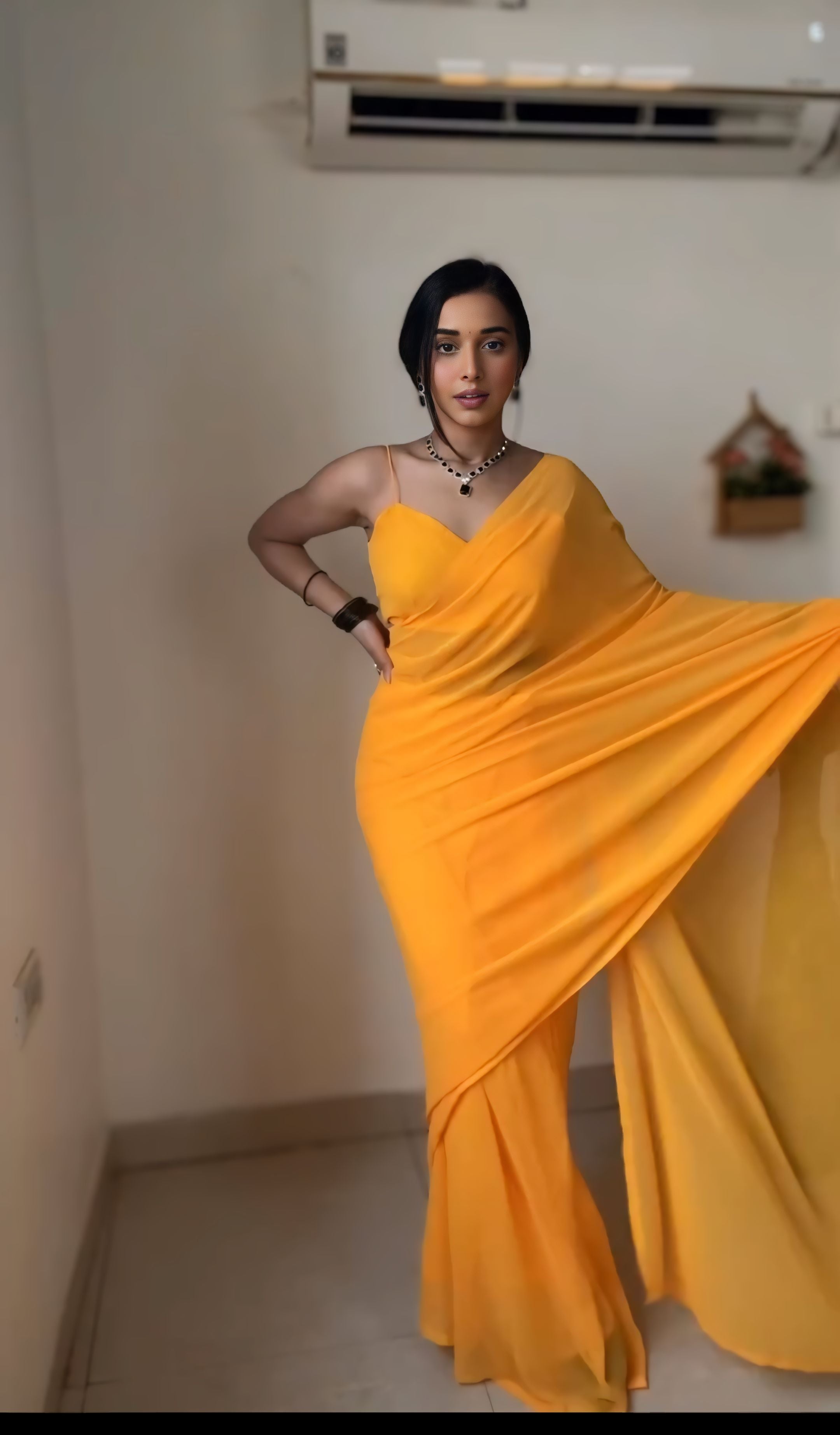 One Minute Ready To Wear Luminous Yellow Saree