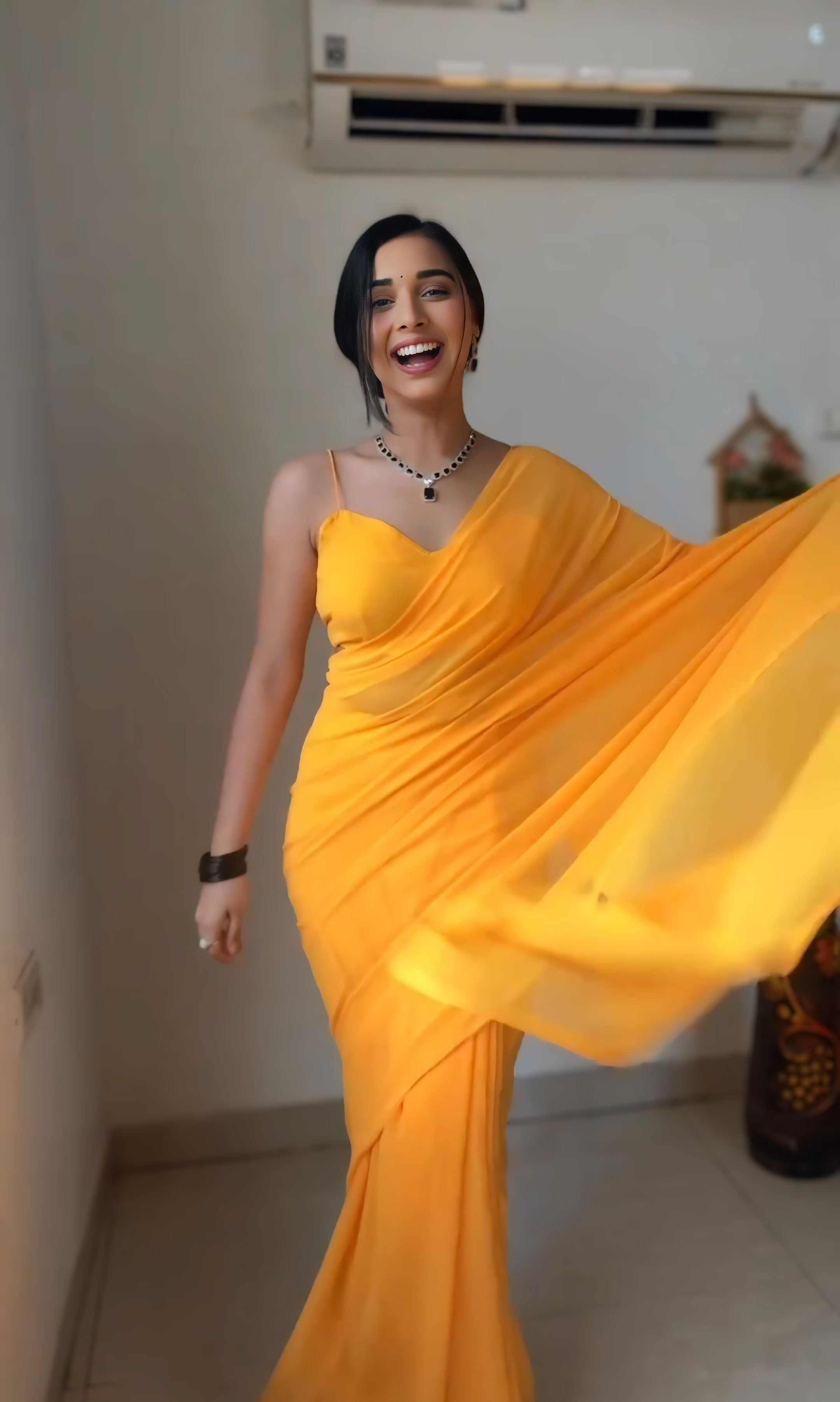One Minute Ready To Wear Luminous Yellow Saree