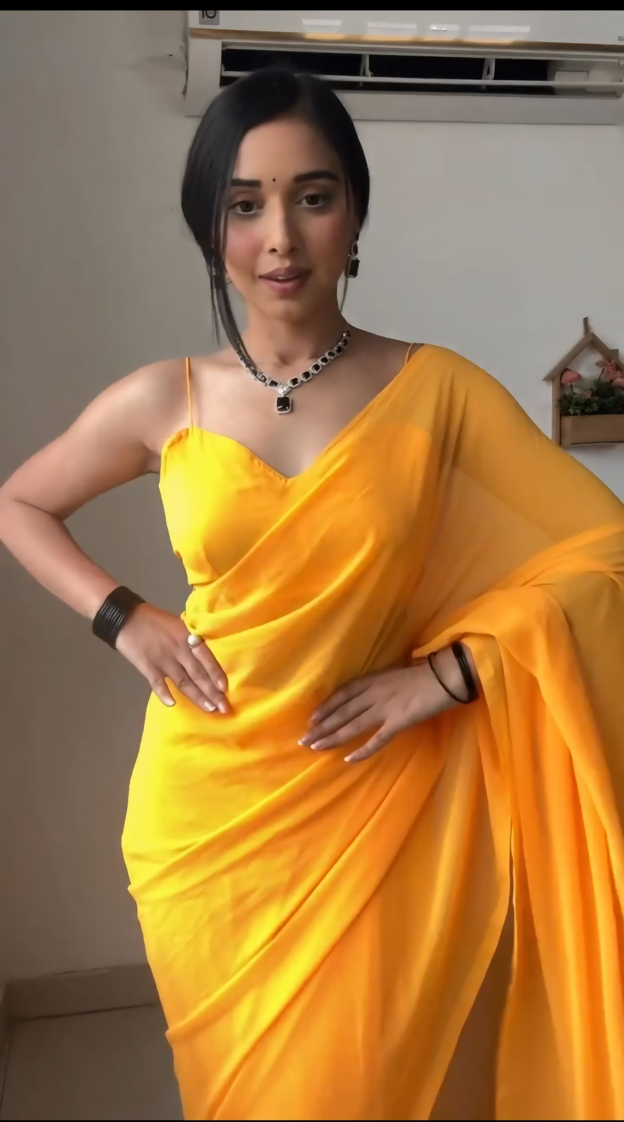 One Minute Ready To Wear Luminous Yellow Saree
