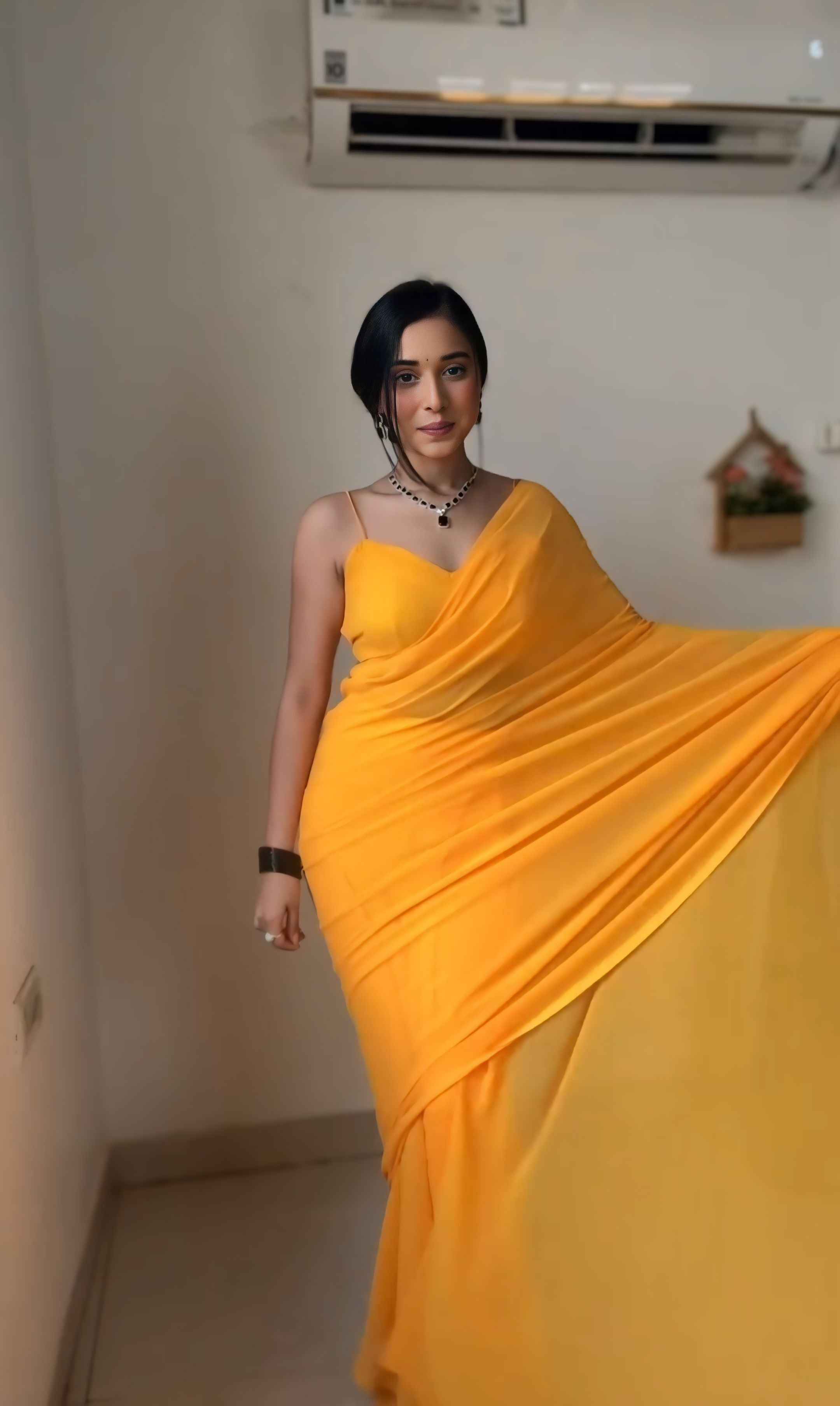 One Minute Ready To Wear Luminous Yellow Saree
