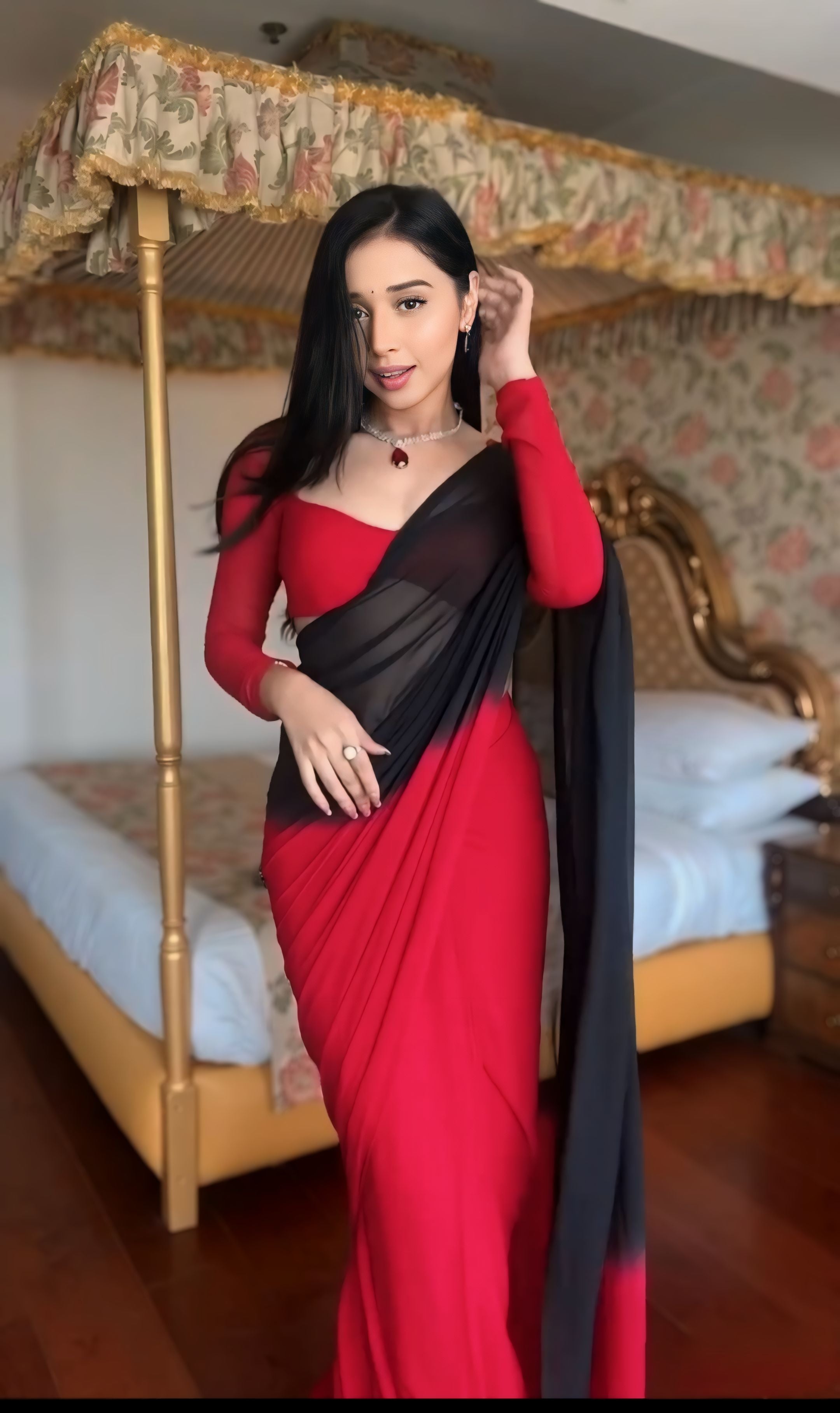 One Minute Ready To Wear Crimson Elegance Drapery Saree