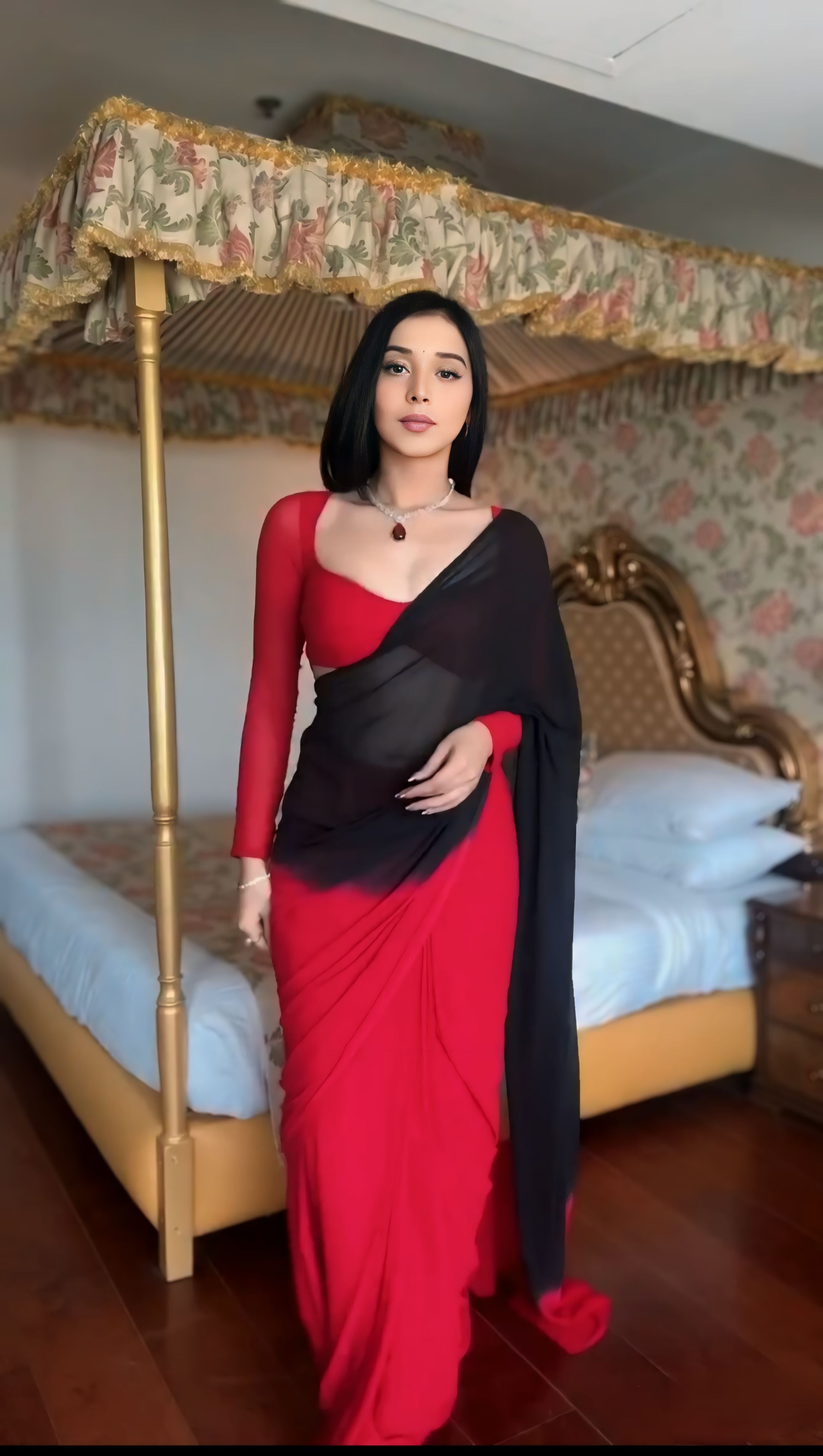 One Minute Ready To Wear Crimson Elegance Drapery Saree