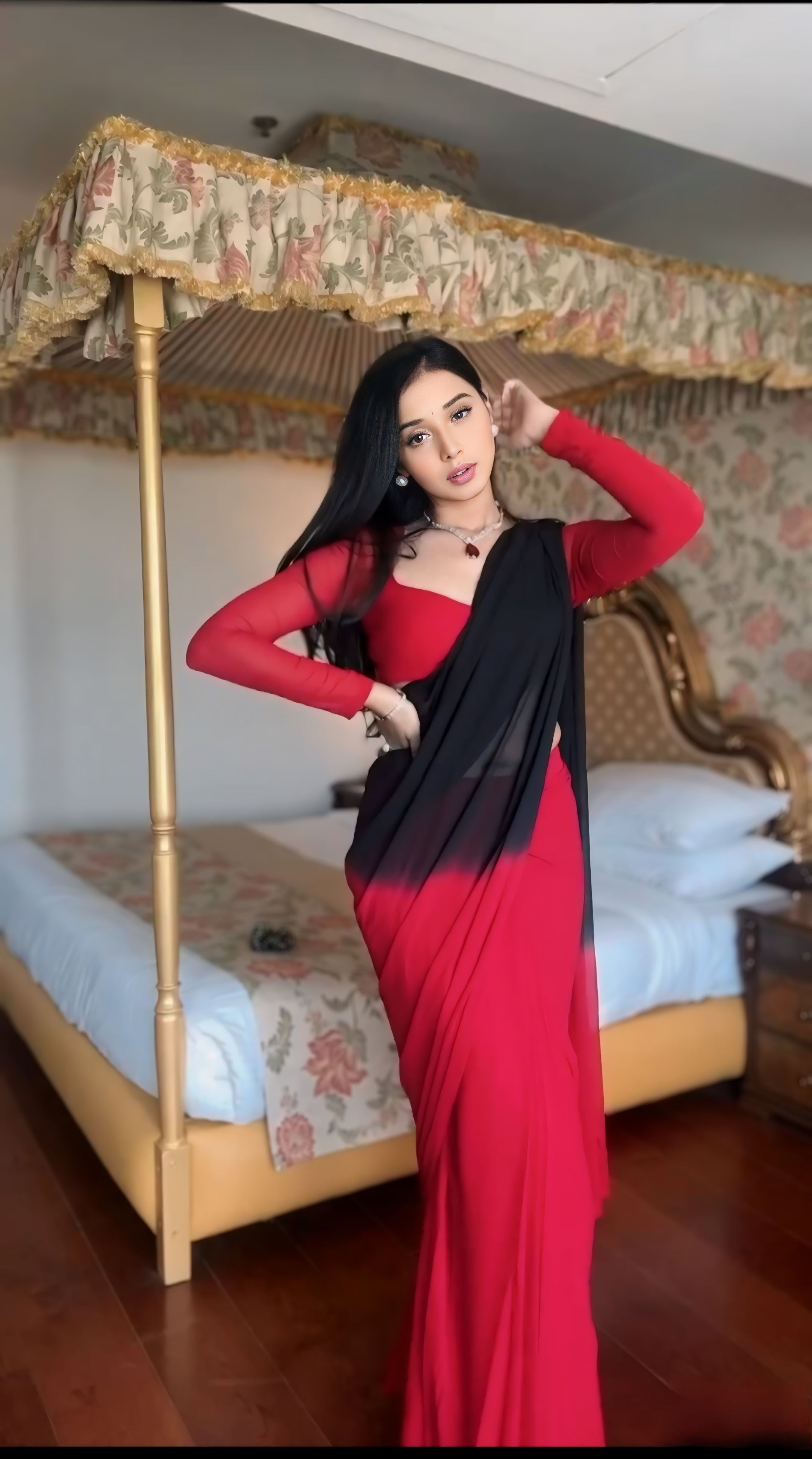 One Minute Ready To Wear Crimson Elegance Drapery Saree