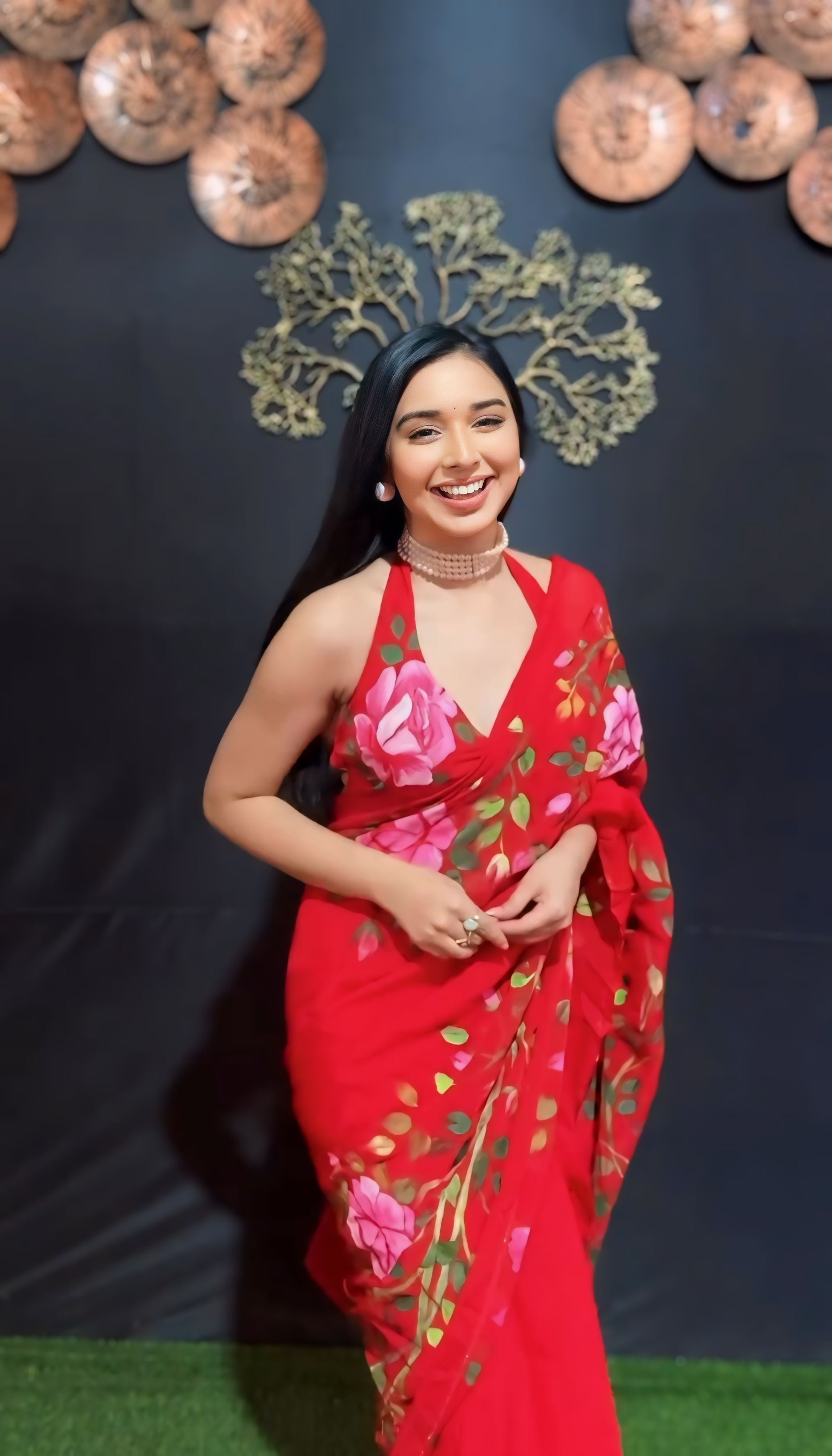 One Minute Ready To Wear Ethereal Bloosam Red Splendor Saree