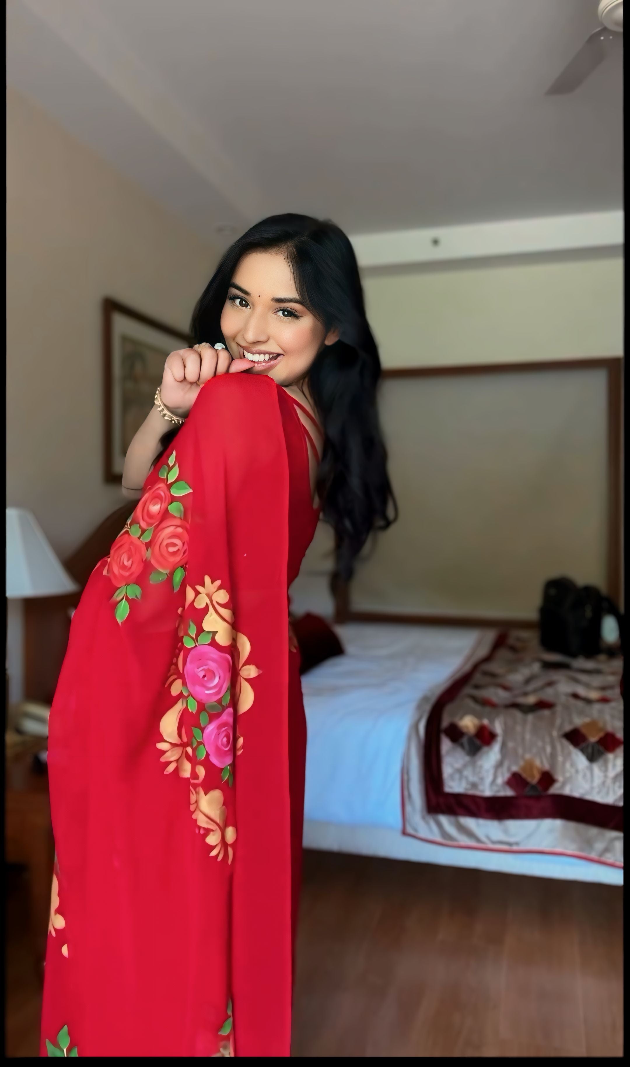 One Minute Ready To Wear Ethereal Red Printed Saree