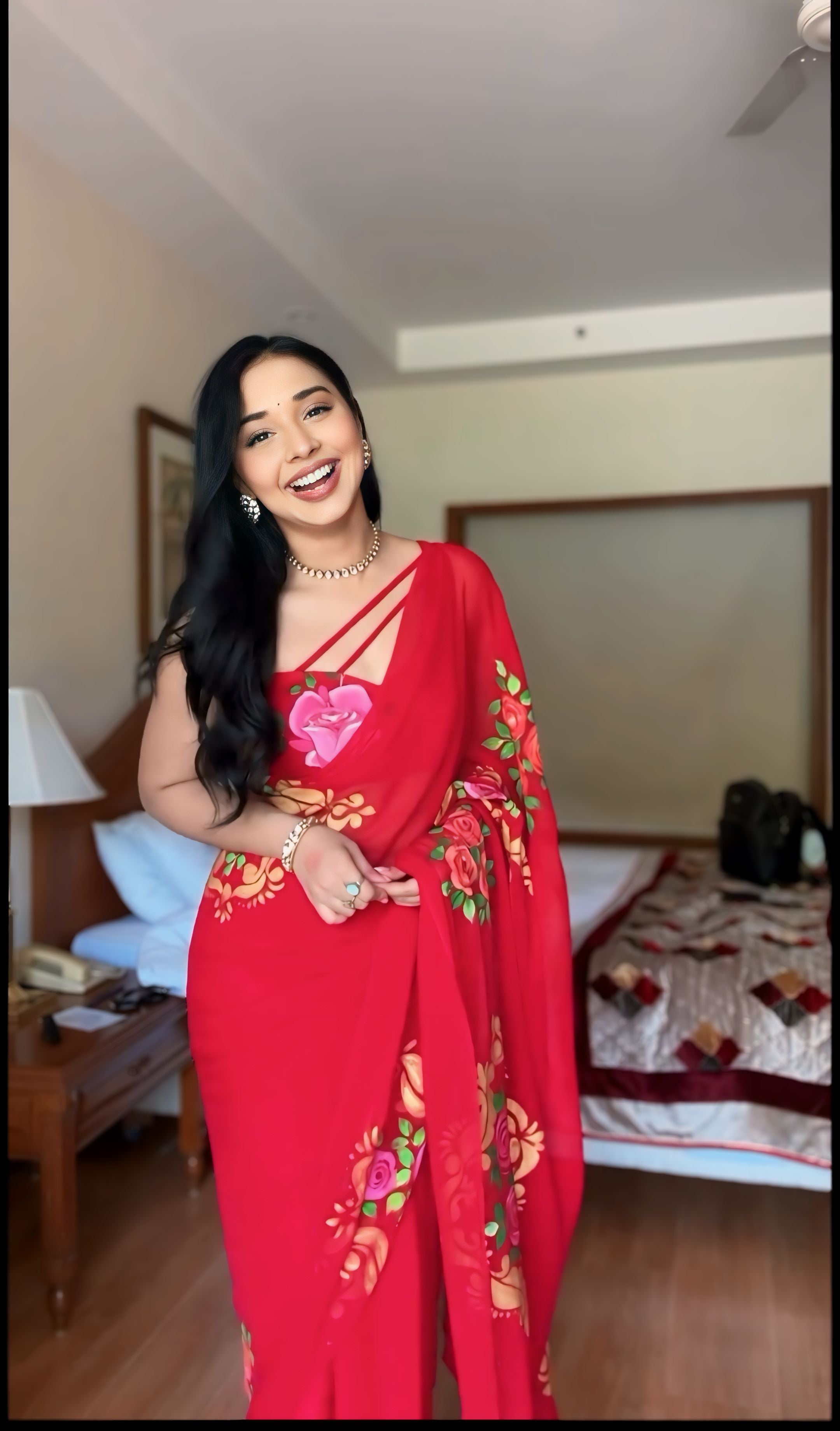One Minute Ready To Wear Ethereal Red Printed Saree