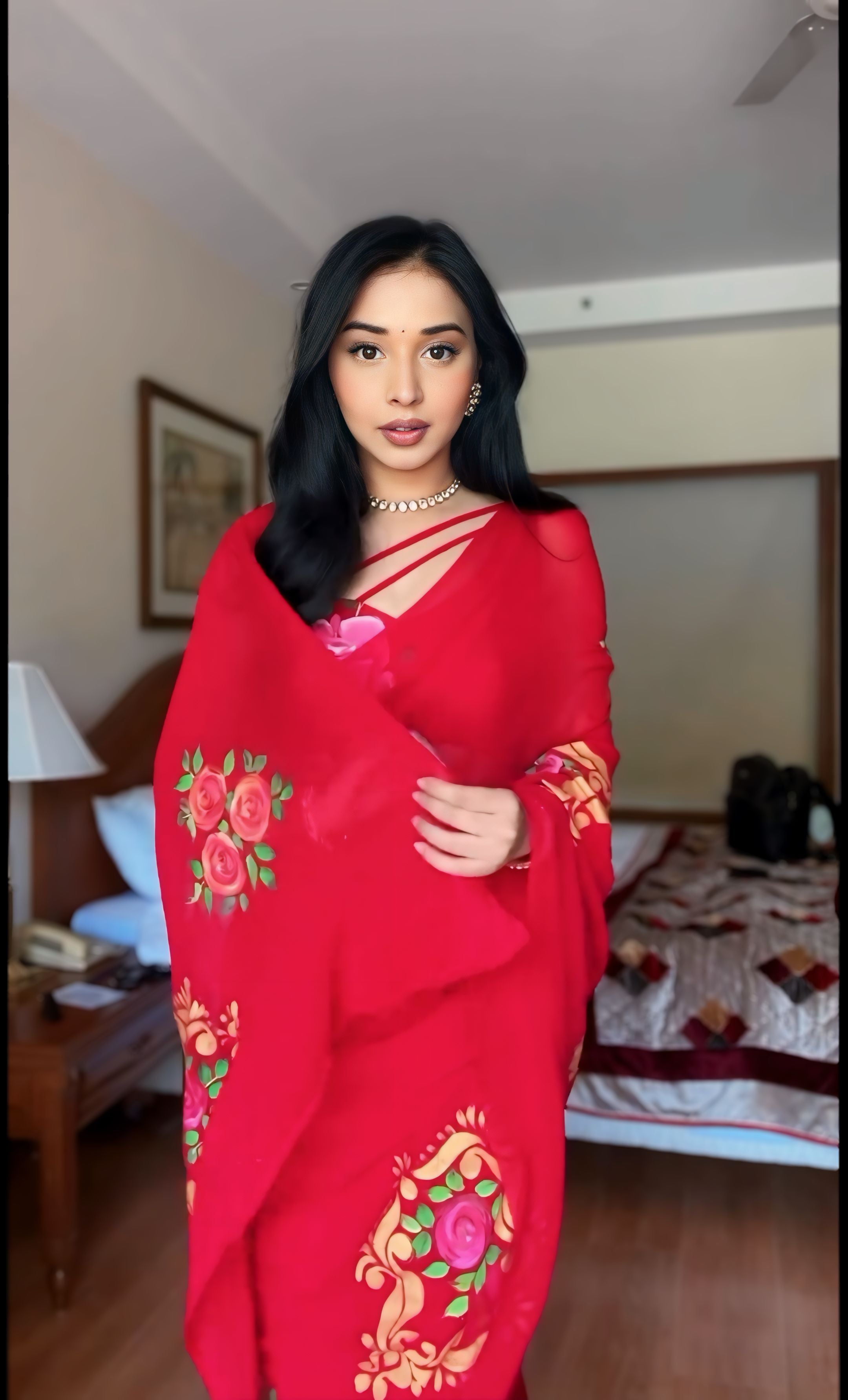 One Minute Ready To Wear Ethereal Red Printed Saree