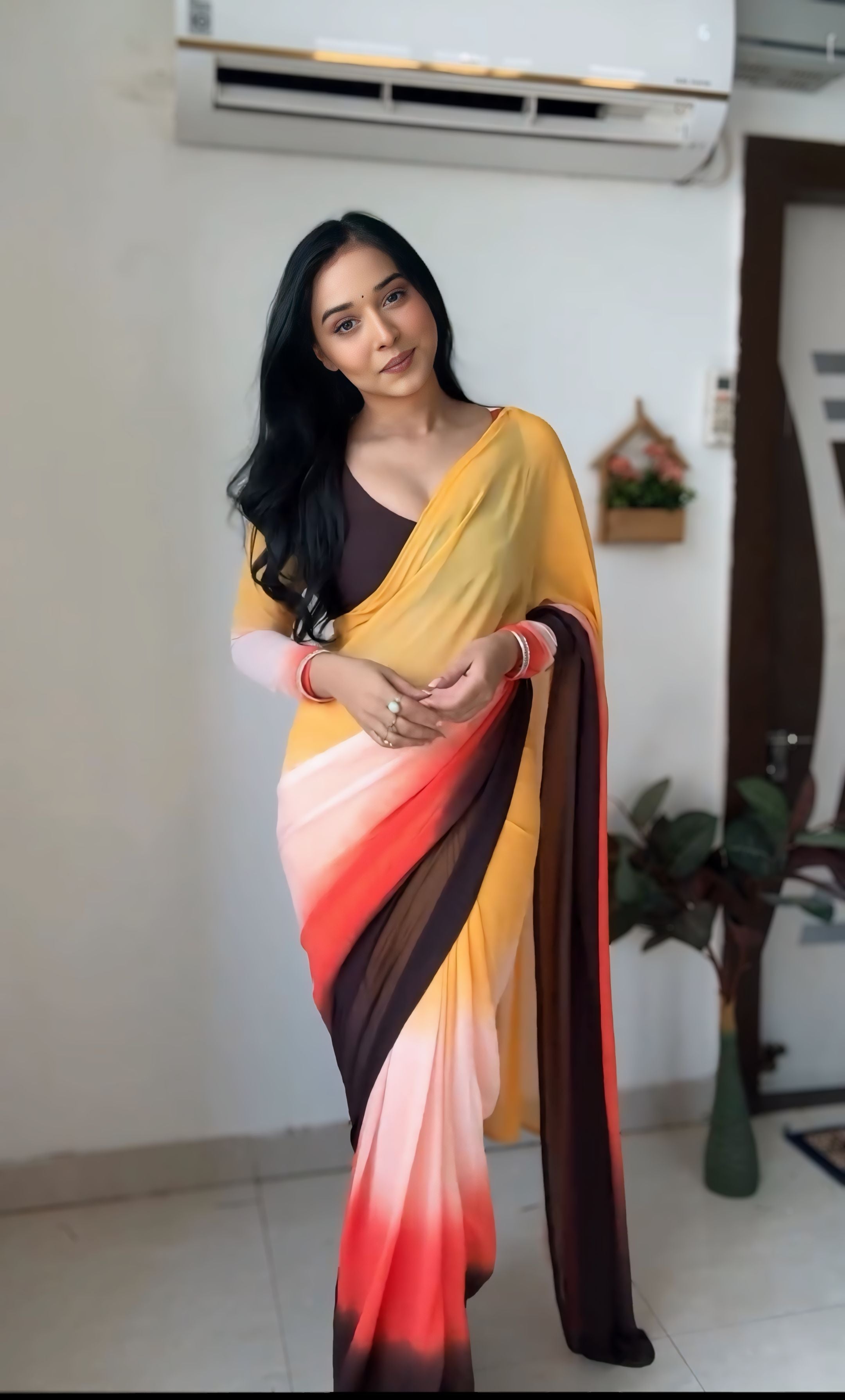 One Minute Ready To Wear Golden Sunset Elegance Saree