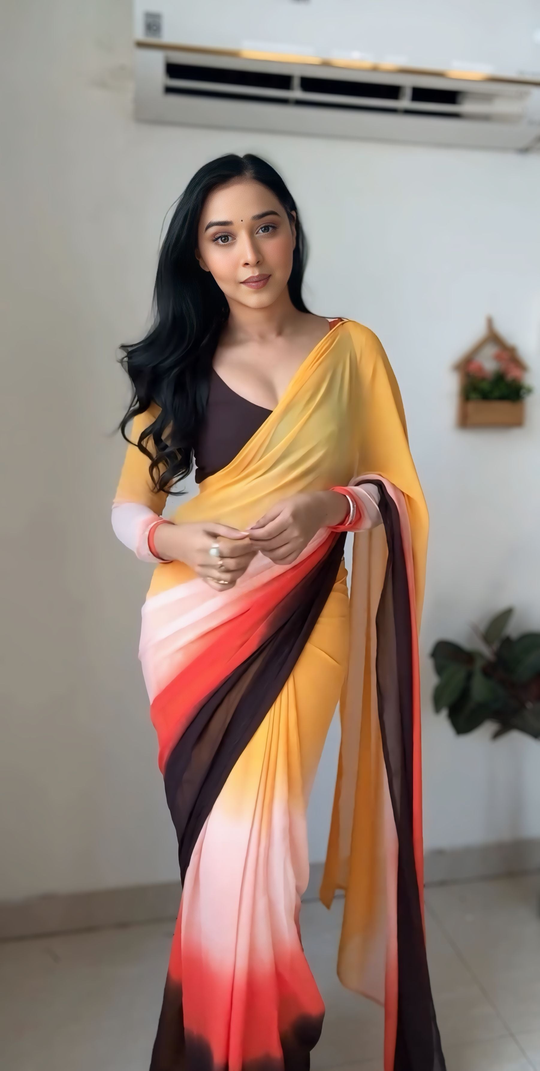 One Minute Ready To Wear Golden Sunset Elegance Saree