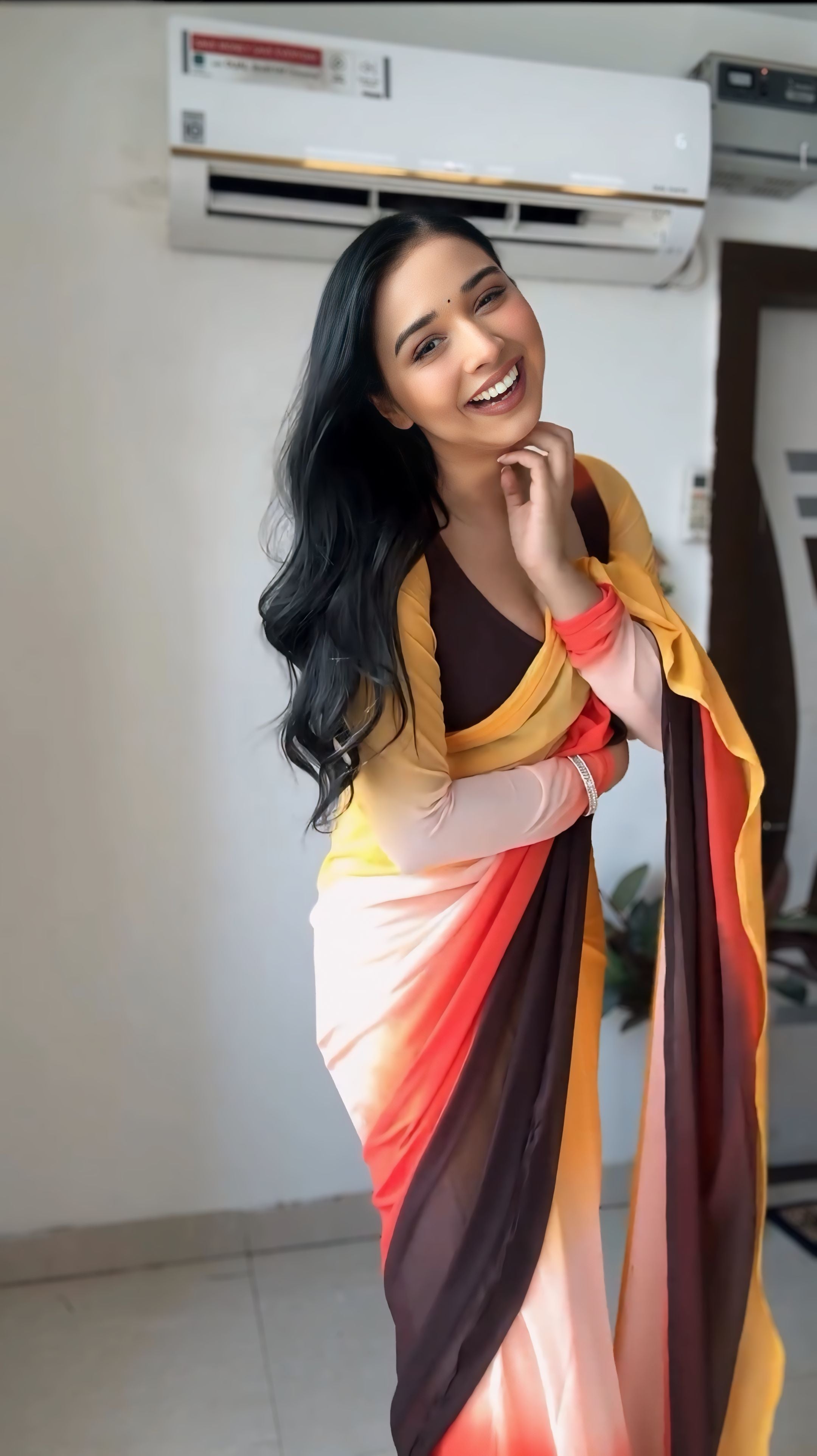 One Minute Ready To Wear Golden Sunset Elegance Saree