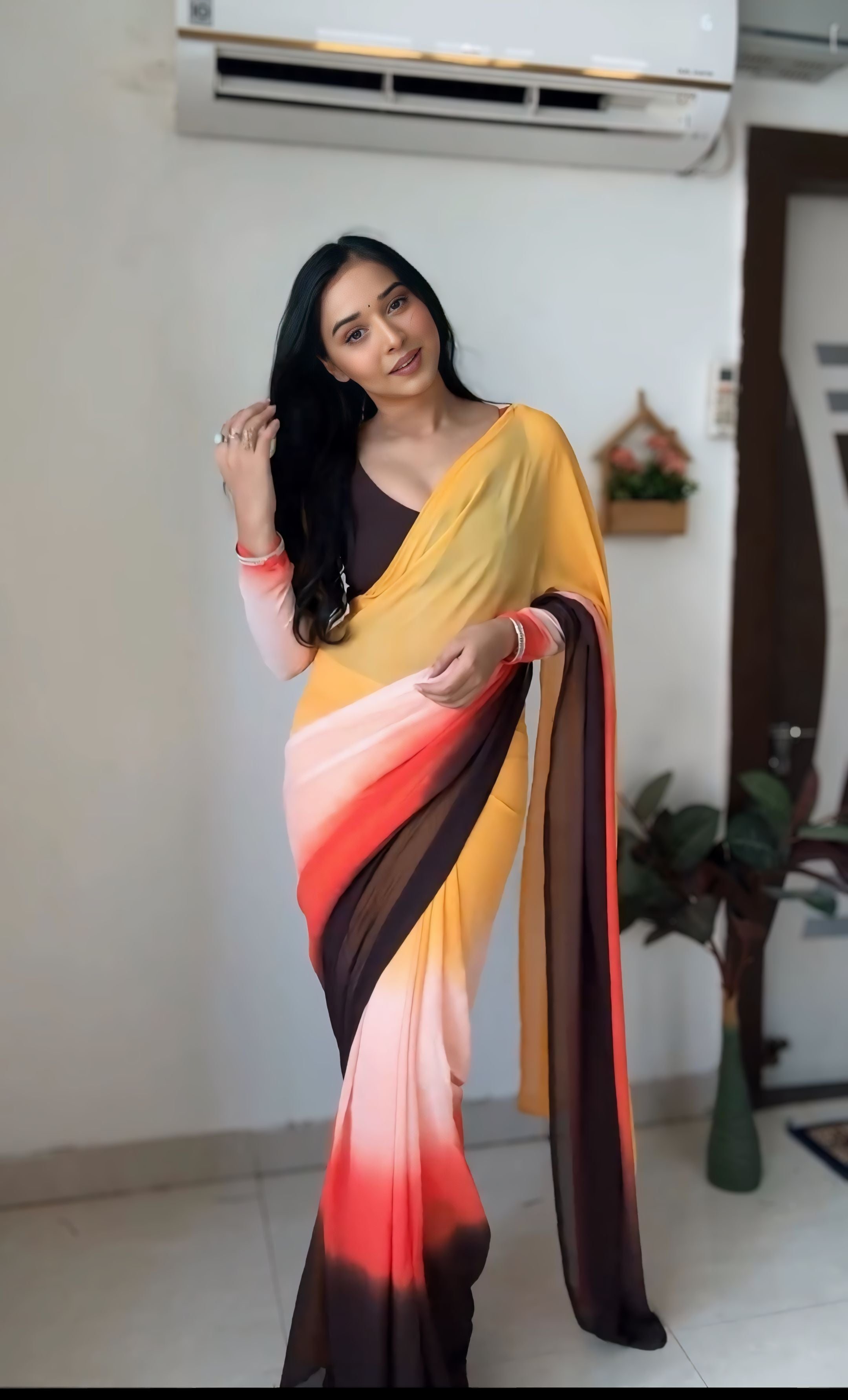 One Minute Ready To Wear Golden Sunset Elegance Saree