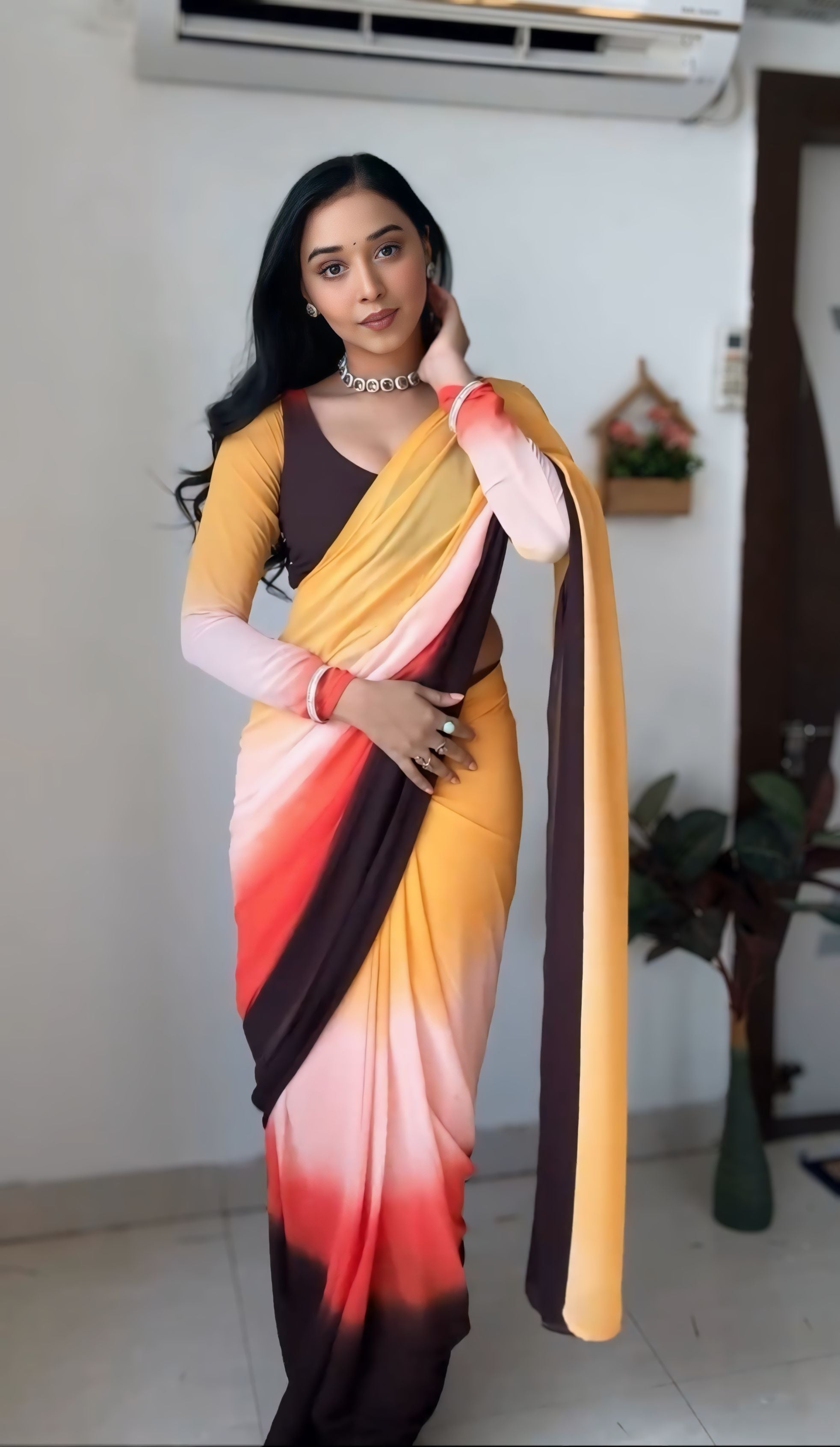 One Minute Ready To Wear Golden Sunset Elegance Saree