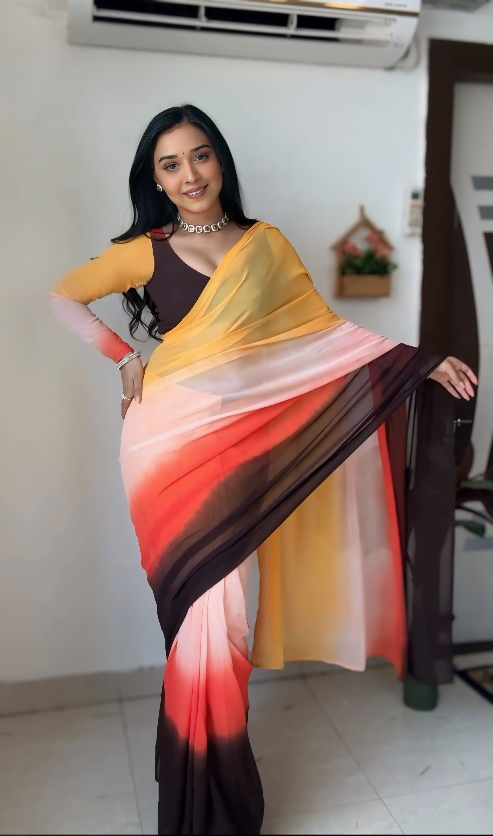 One Minute Ready To Wear Golden Sunset Elegance Saree