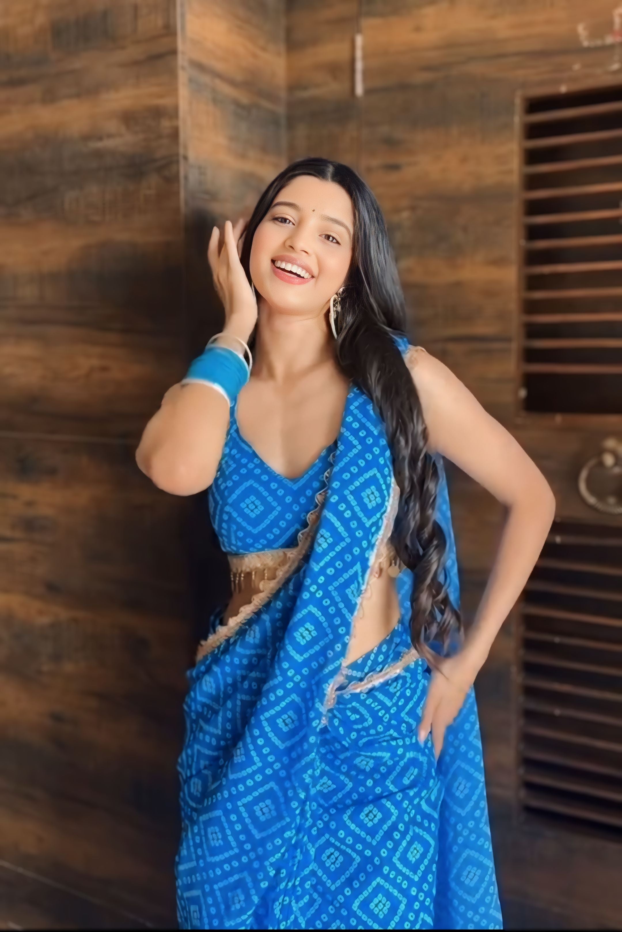 One Minute Ready To Wear Majestic Blue Grace Blushing Blue Saree
