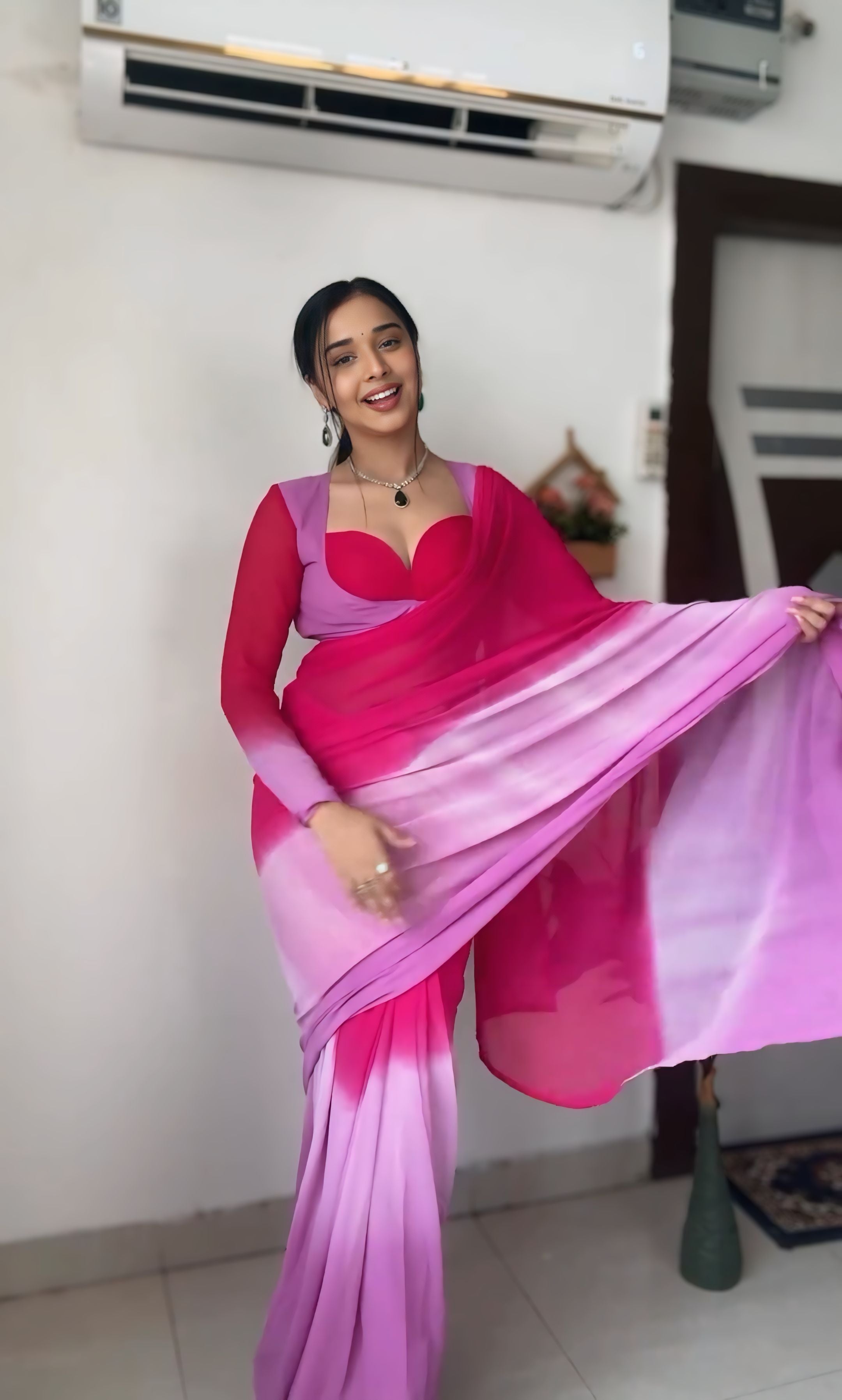 One Minute Ready To Wear Colorful Grace Blushing Petal Saree
