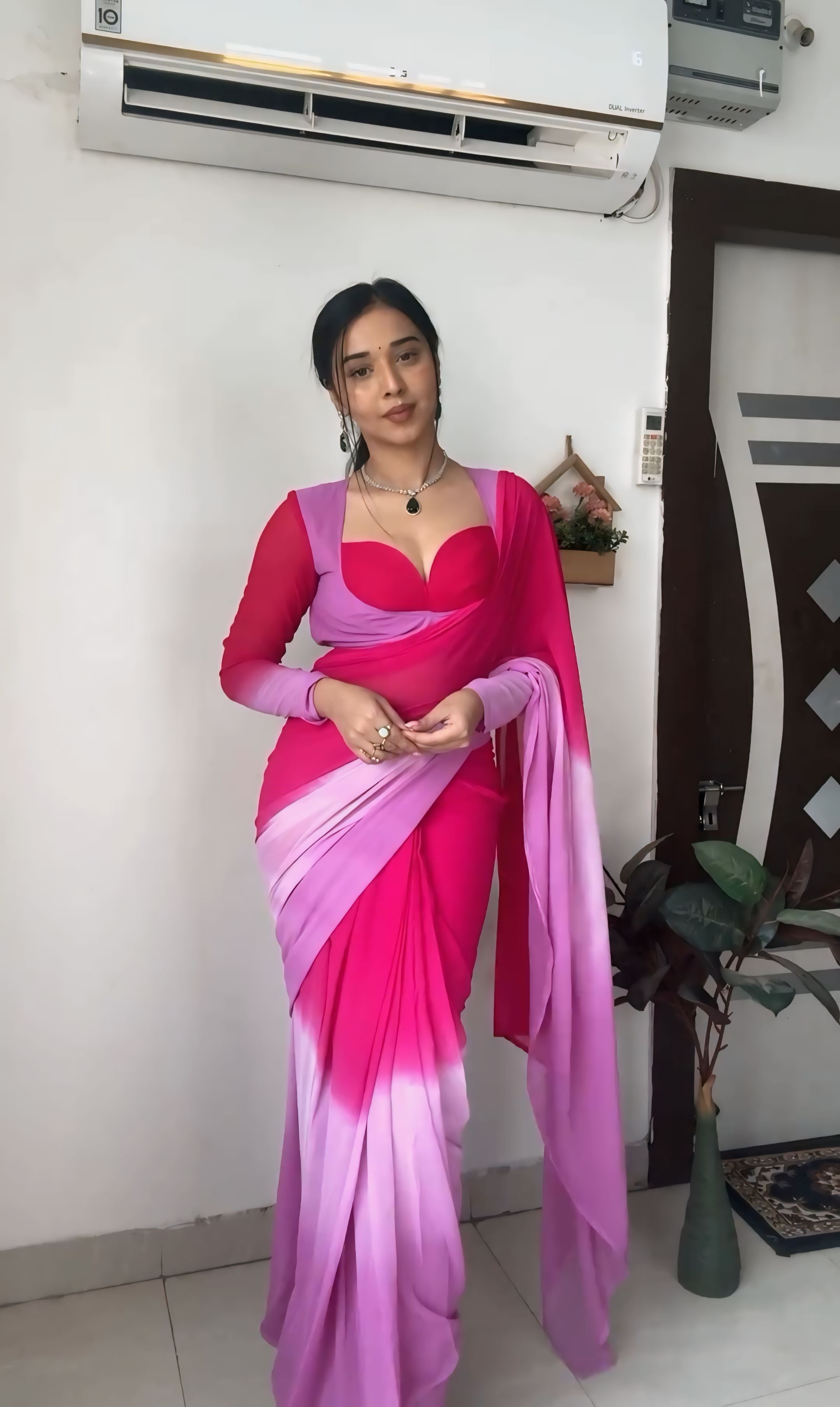 One Minute Ready To Wear Colorful Grace Blushing Petal Saree