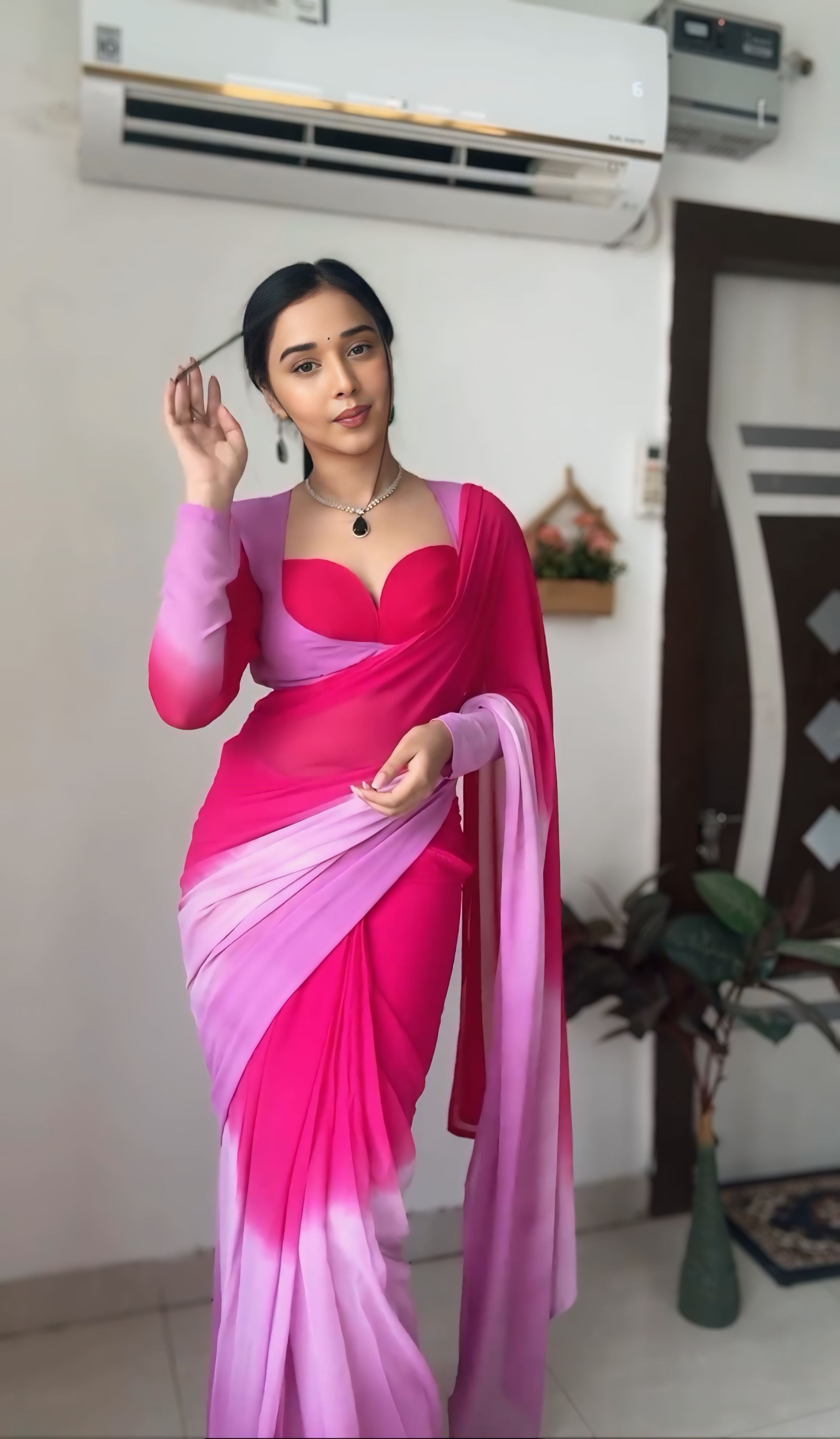 One Minute Ready To Wear Colorful Grace Blushing Petal Saree