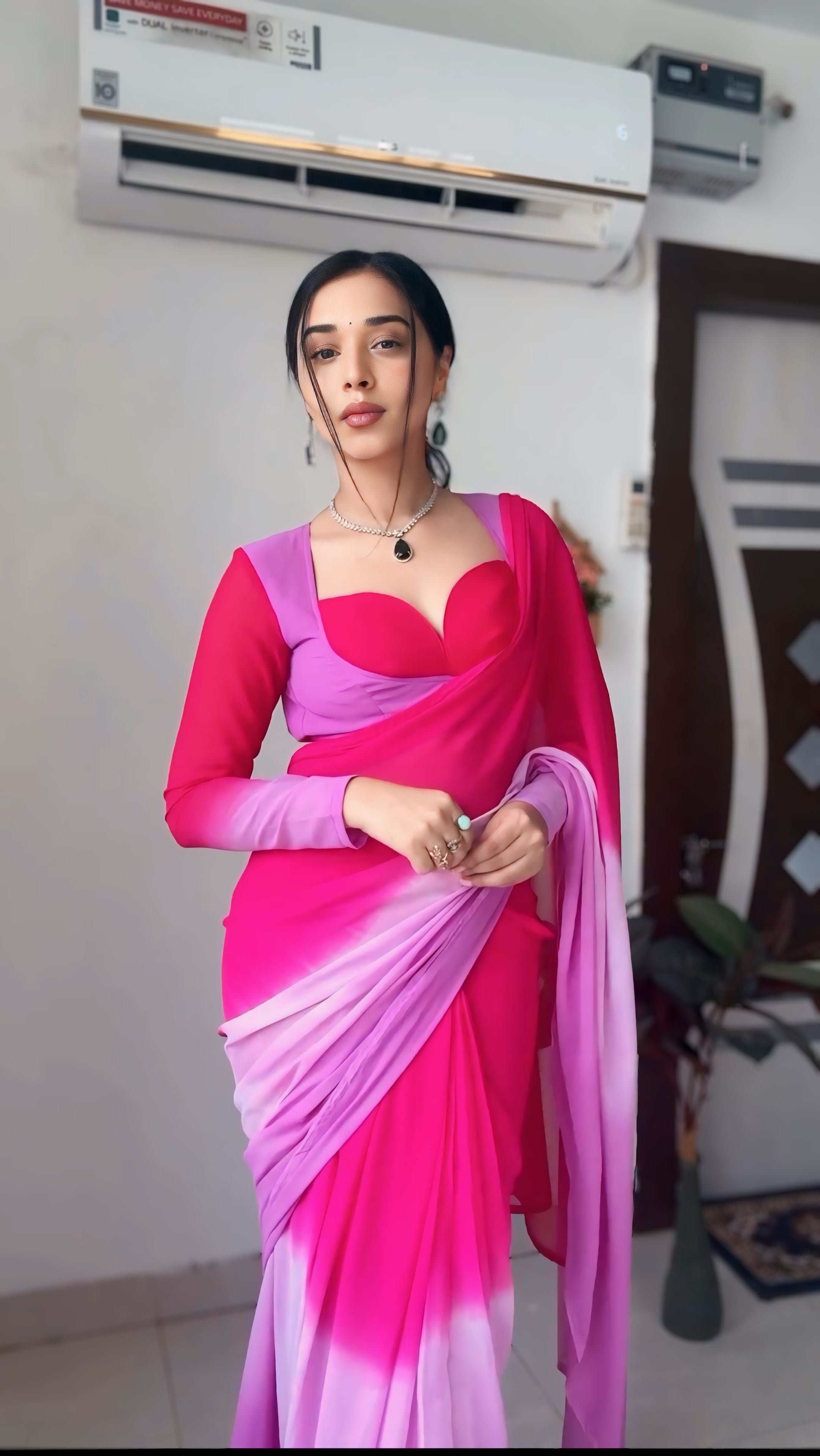 One Minute Ready To Wear Colorful Grace Blushing Petal Saree