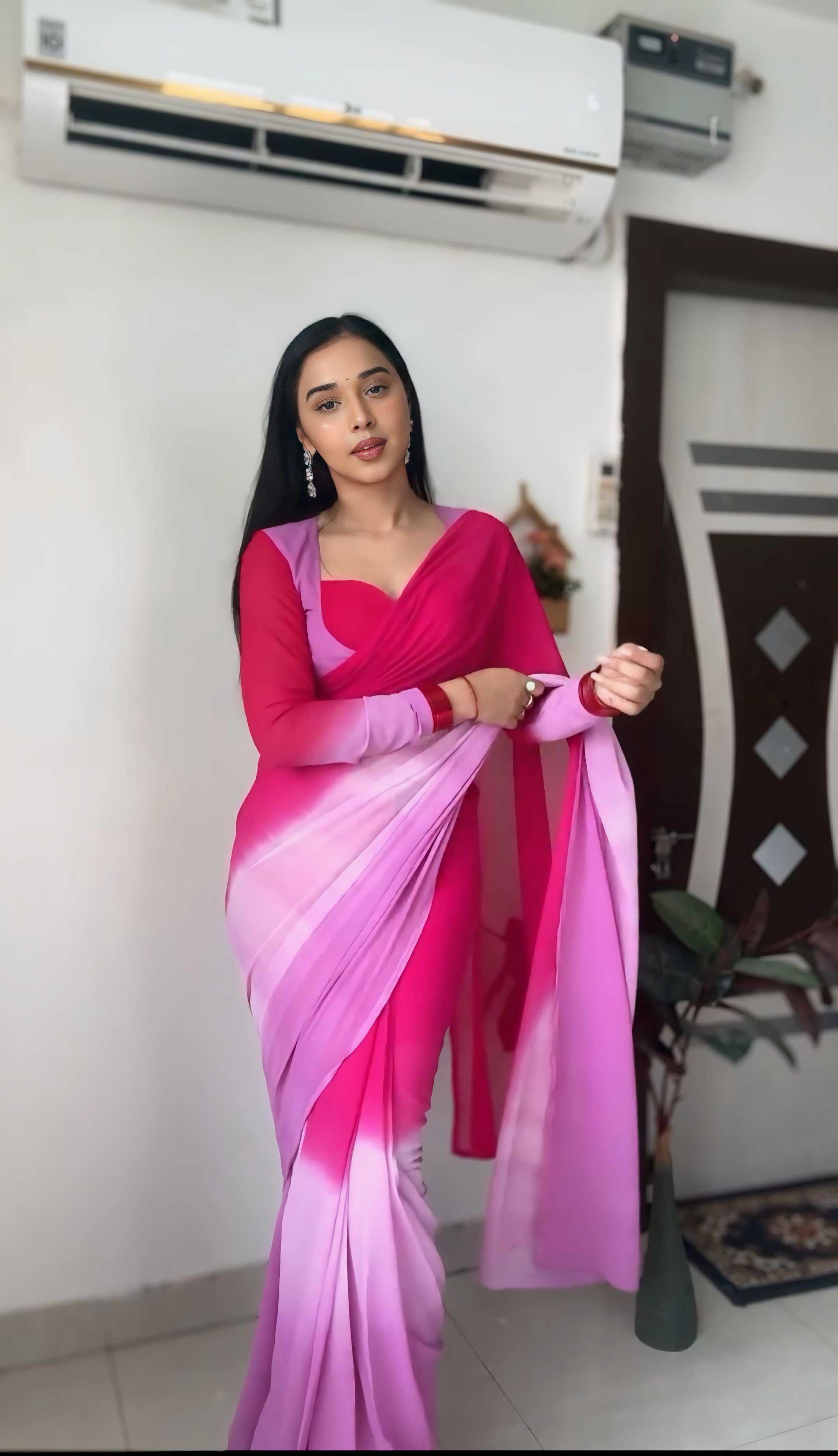 One Minute Ready To Wear Colorful Grace Blushing Petal Saree